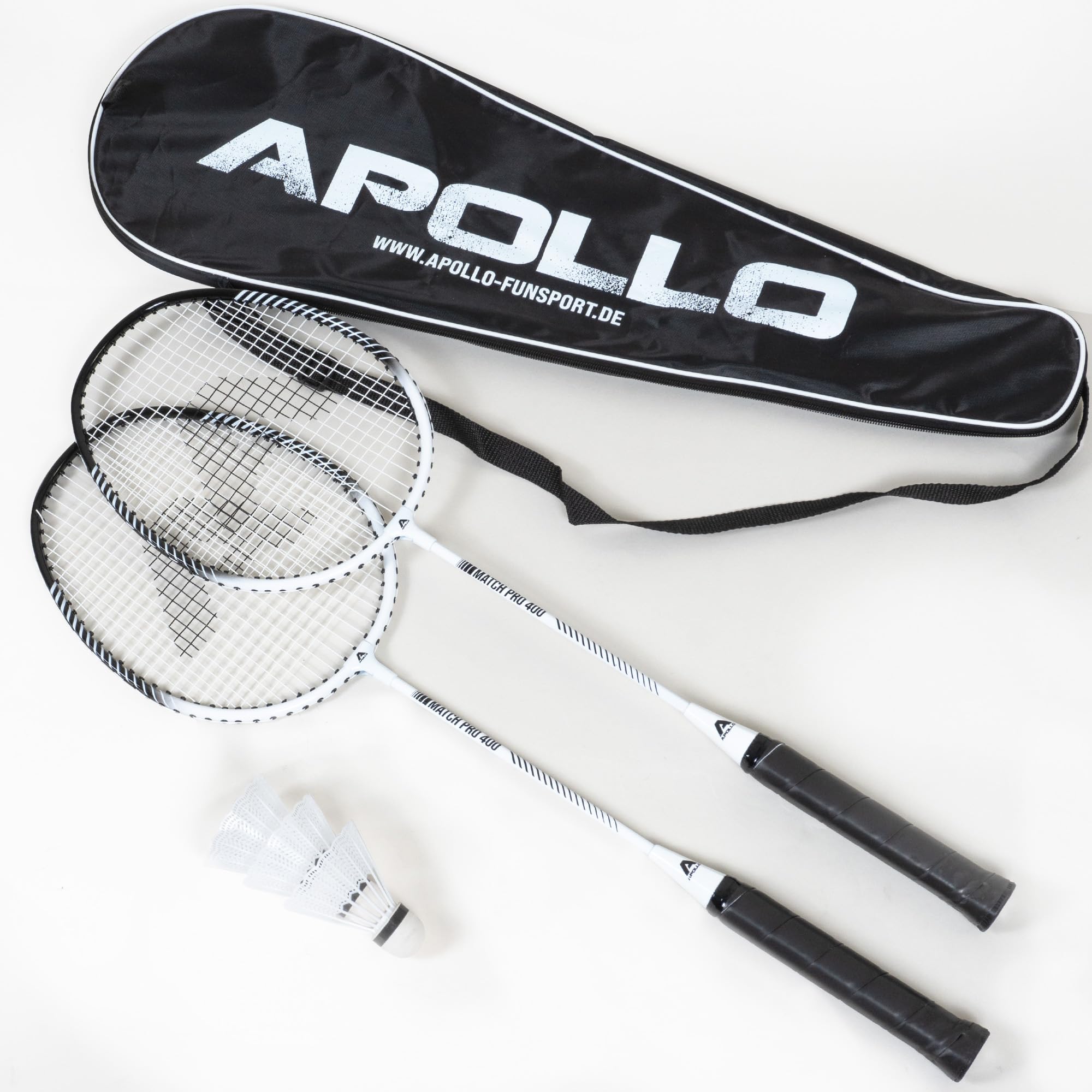 Apollo Badminton Set Match Pro 400 - Badmintonschläger für Kinder und Erwachsene, besonders leichte Badminton Schläger mit Alu Rahmen, Federballschläger Set für Training, Sport und Spaß, mit Tasche