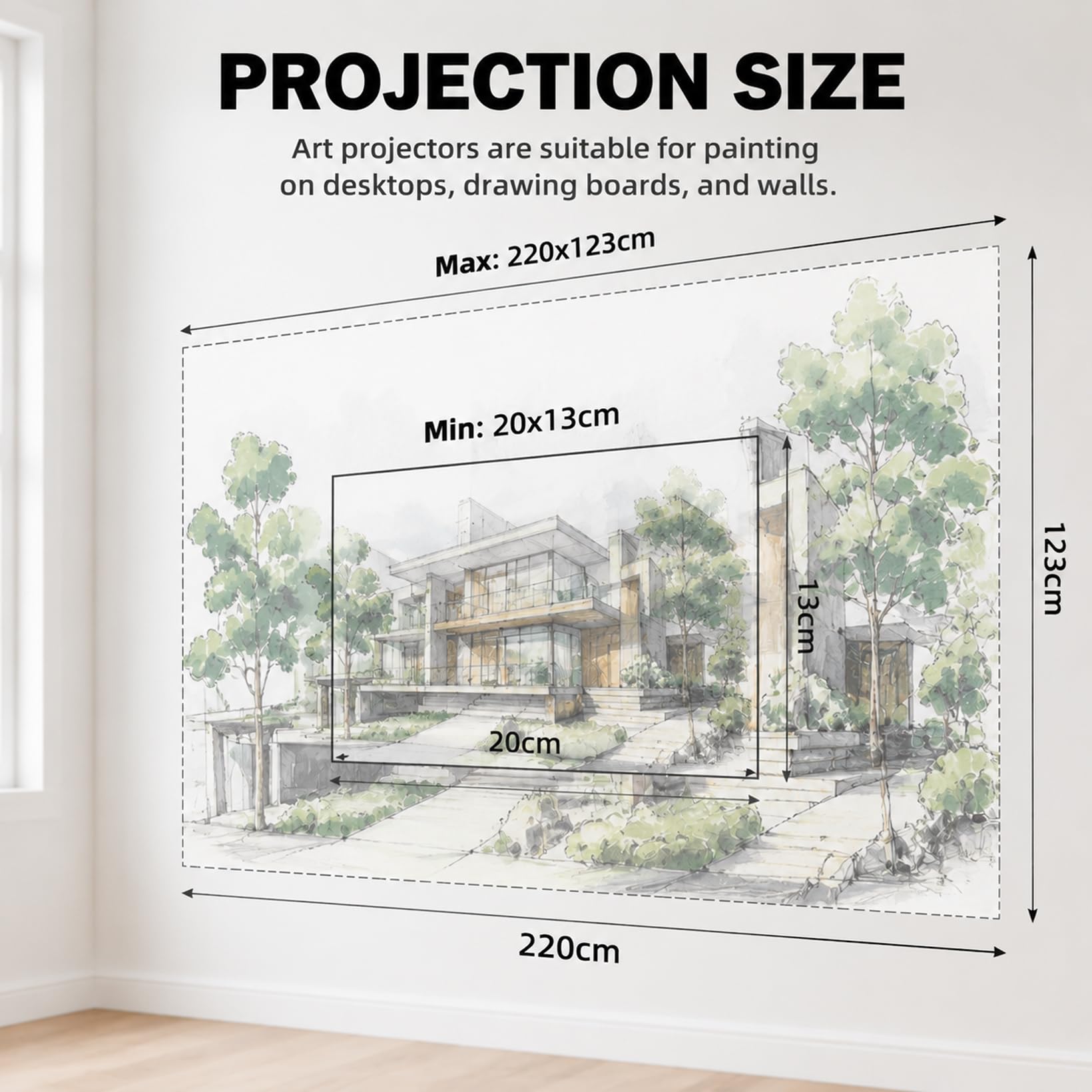 Zeichenprojektor Tragbar, HD 720p Skizzenprojektoren mit Ständer & Fernbedienung, 200 ANSI 4-Punkt-Trapezkorrektur 360° Drehbar, Drawing Projector WLAN für Smartphone Tablet Leinwand Wand
