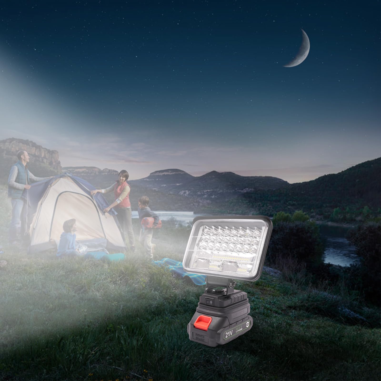 48W LED-Arbeitsleuchte,Multifunktionales Led Strahler Tragbare LED-Leuchte 48 Lampenkugeln Kabellose LED-Leuchte für Outdoor-Wanderungen, Hundespaziergänge, Camping (Schwarz)