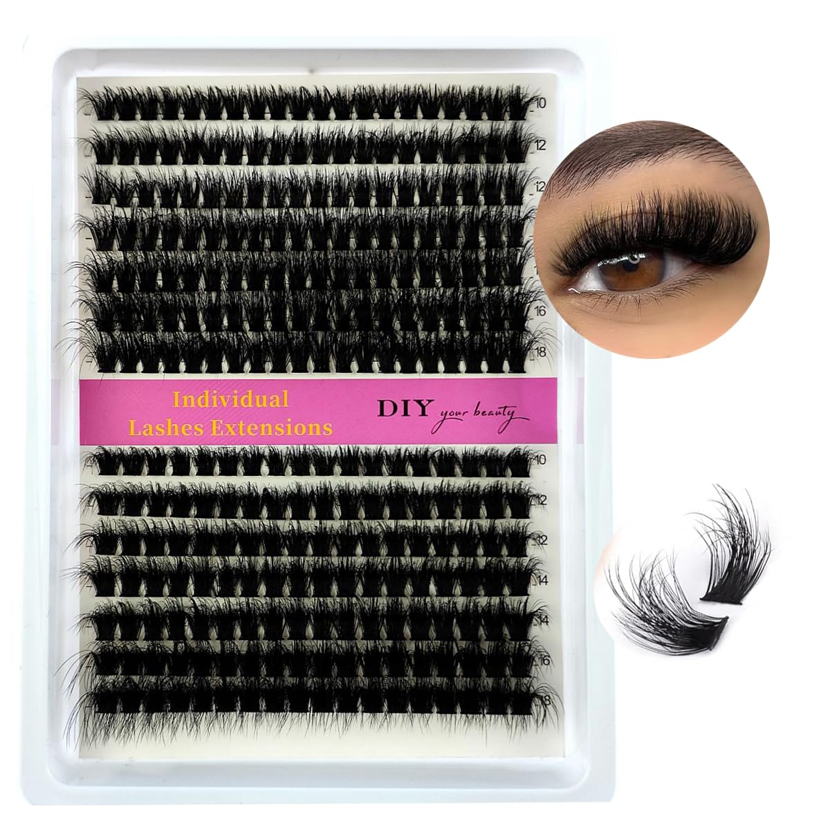 HBZGTLAD Fluffy Cluster Lashes 40D60D80D100D120D Natural Thick Eyelash Clusters D Curl Individual Lashes DIY Eyelashes Extension (14Rows 80P100P)