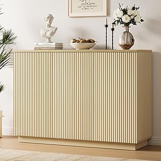 Sideboard Buffet Cabinet with Storage - 47" Fluted Coffee Bar Cabinets Credenza with Adjustable Shelves, Accent Buffets & Sideboards Console, Wood Side Board for Living Room, Kitchen, Entryway