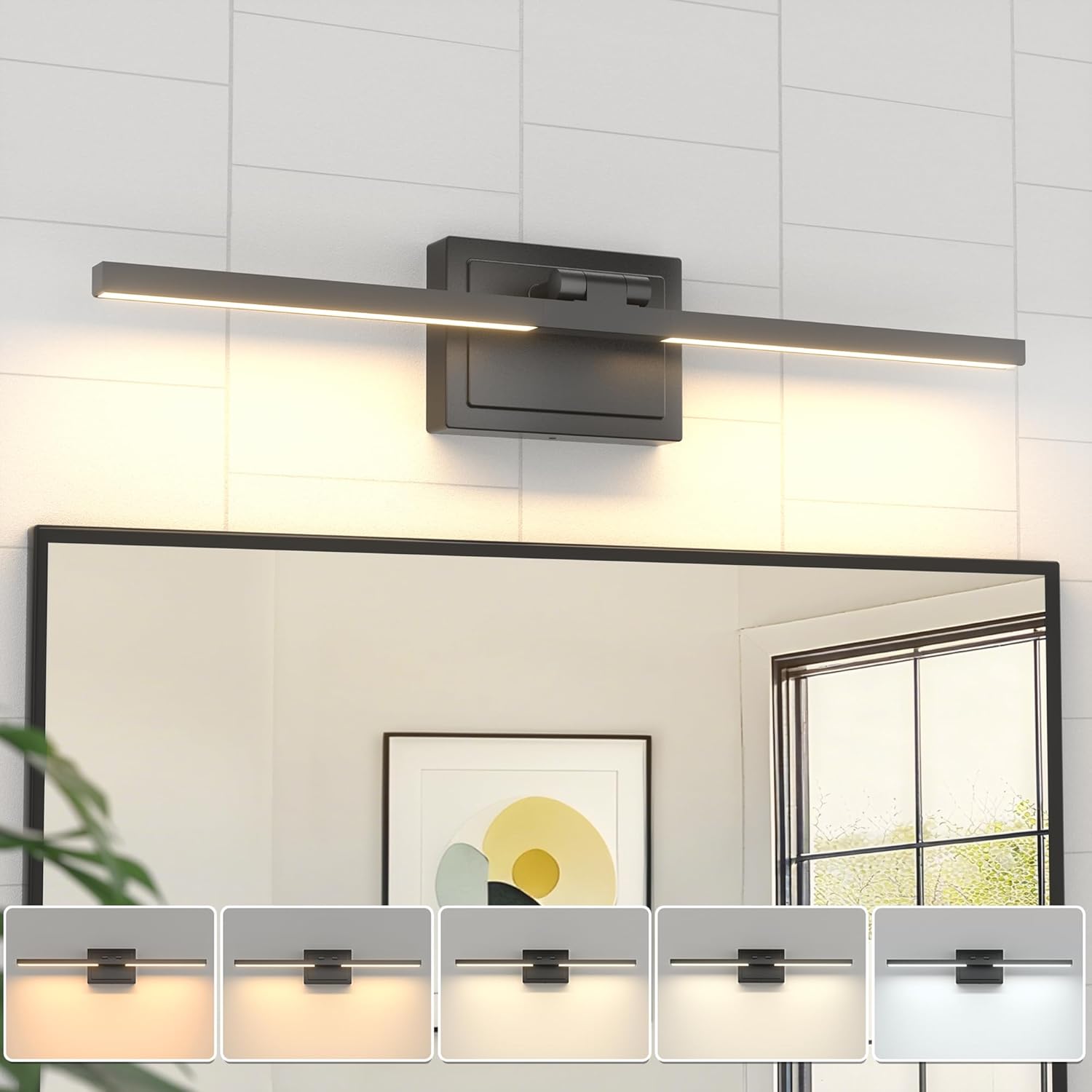 VOLISUN Bathroom Vanity Light 24 inch, 5CCT Dimmable, 24W LED Bathroom Light Fixture Over Mirror, Black Bar Vanity Lights for Bathrooms Mirror Cabinets -ETL Certificated