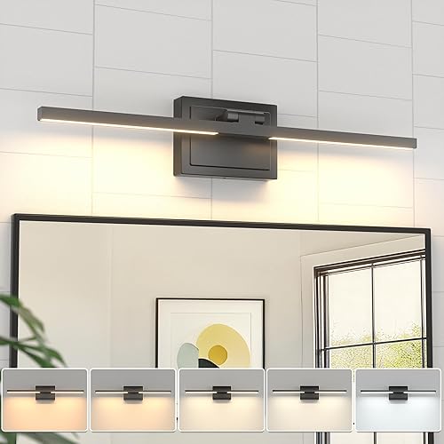 Miniatura 9 de VOLISUN Lámpara de tocador de baño de 48 pulgadas, 5CCT regulable, lámpara LED de baño de 40 W sobre el espejo, luces de tocador de barra negra para