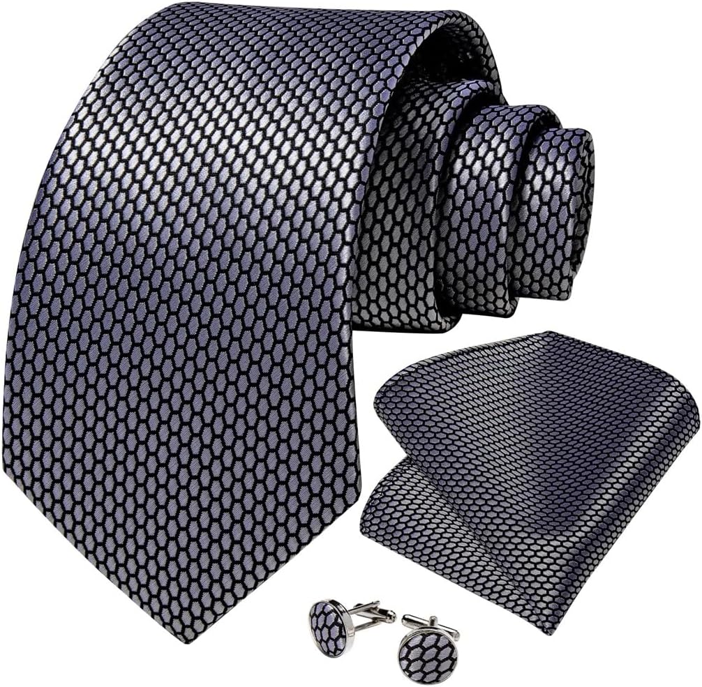 Men's Tie Sets Plaid Ties Men Silk Polyester Formal Business Wedding Neckties Pocket Square Cufflinks Accessories Gift