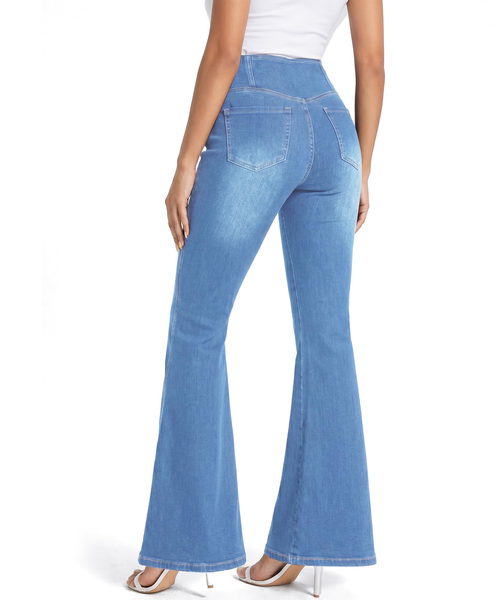 LaiEr Damen Bootcut Jeans mit V-förmigem Kreuzdesign und hohem Bund,elastischem Bund zur Bauchstraffung,lässige figurbetonte Yogahosen,mit Katzenbart-Effekt.hochelastische und weiche Denim Hose