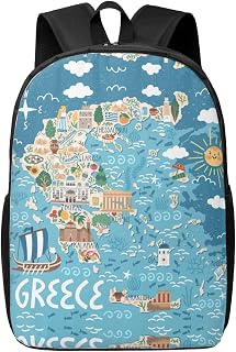 Greece Map Print Travel Backpack Carry On Flight Approved-Laptop Backpack-Perfect Personal Item Travel Bag