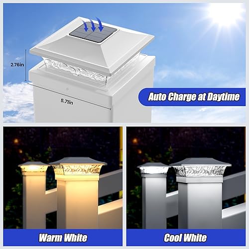 Miniatura 5 de APONUO Luces solares para tapa de poste de 15 lúmenes, luces solares de poste de 4 x 4, 2 modos de color al aire libre, impermeables para tapas de