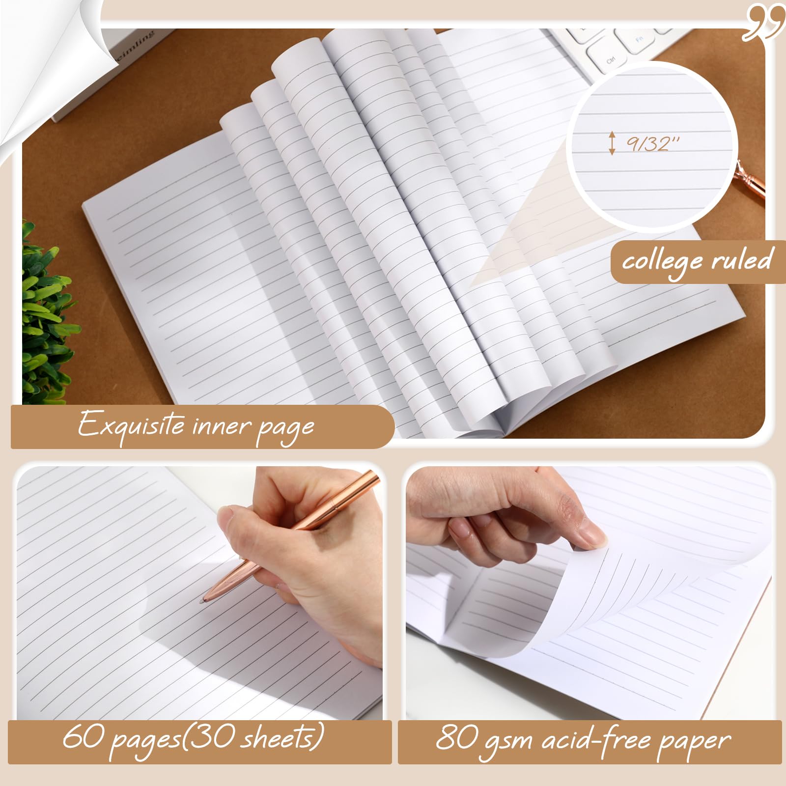 Harloon 24 quaderni formato A5, 20,3 x 14,6 cm, quaderni a righe in carta kraft con dorso arcobaleno, a righe, per scuola, ufficio, casa, bambini, donne, 60 fogli