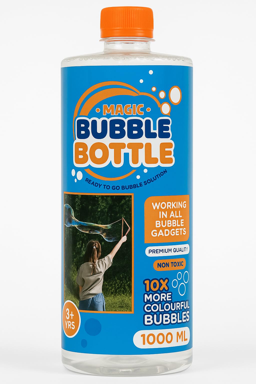 Magic Bubble Liquid Solution Bottle, 1000 Ml, Colorful Bubble Solution, 10X More Colourful Bubbles, Ready to Use for Kids, Outdoor Events, Children's Parties
