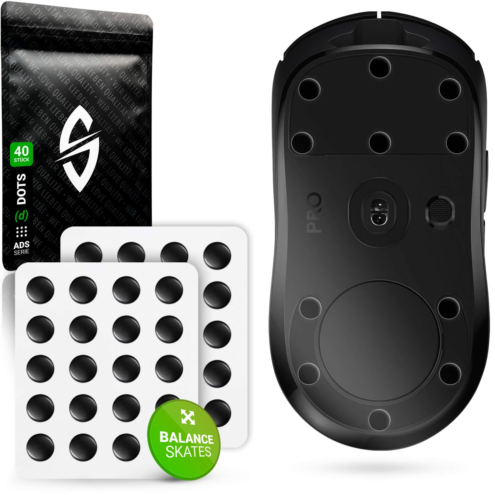 SensoryBoost ADS (d) Dot Skates (UPE) Universelle Mausfüße für Balance aus Tempo und Kontrolle auf Stoff & Glas Mauspads (40 Stück Ø 6,5 mm) Abgerundet, leise & Ultra Robust | Premium Glides