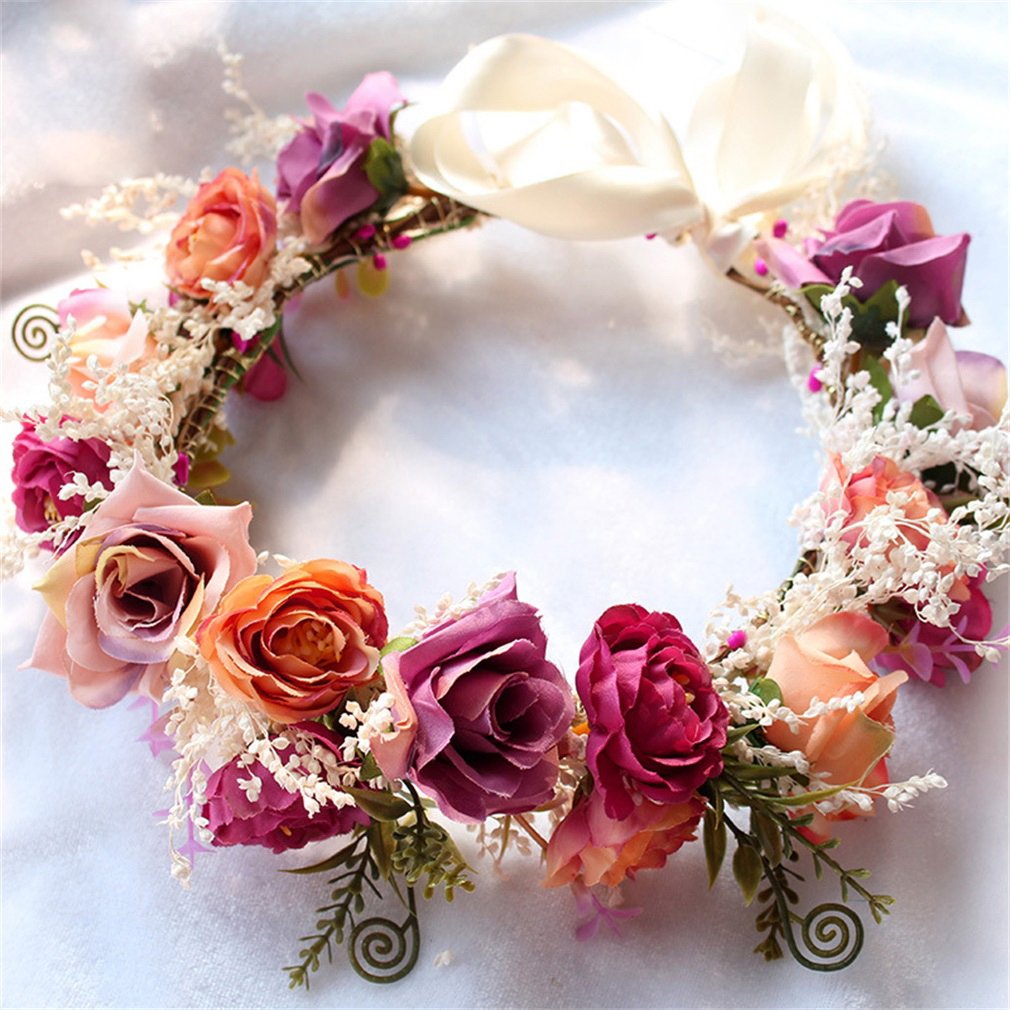 YAZILIND Hochzeit Blumenkranz Krone für Brautjungfer, Rose Blumenkopf tragen mit Band, Photo Requisiten.