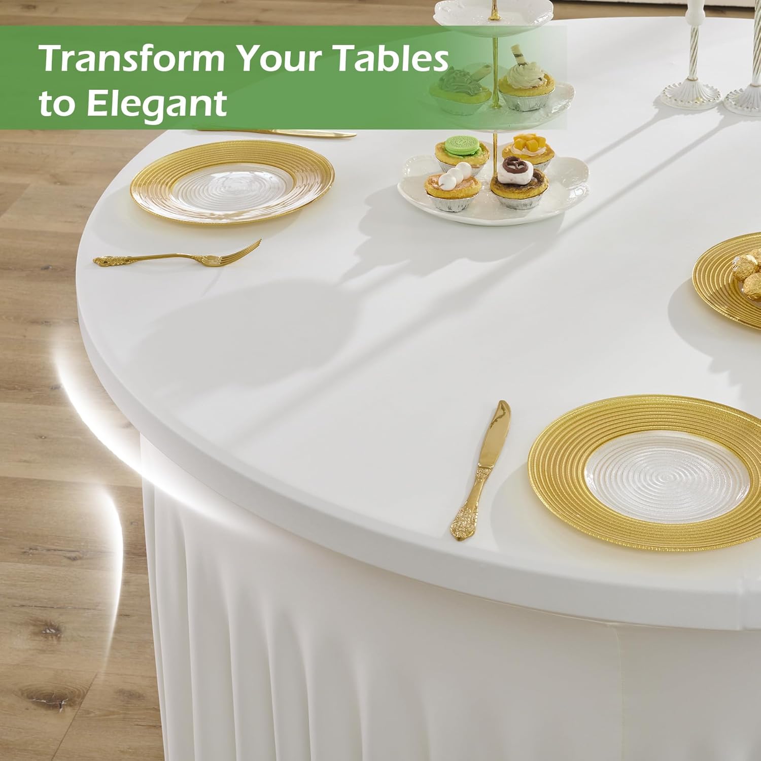 NSSONBEN 8 pk Ivory Round Spandex Tablecloth 72 in with Ruffled Skirt,Wrinkle Free High-Stretch 132 inch Fitted 6ft Cream Table Cloths Round Spandex Table Covers 6ft for Party Wedding Banquet Dinning