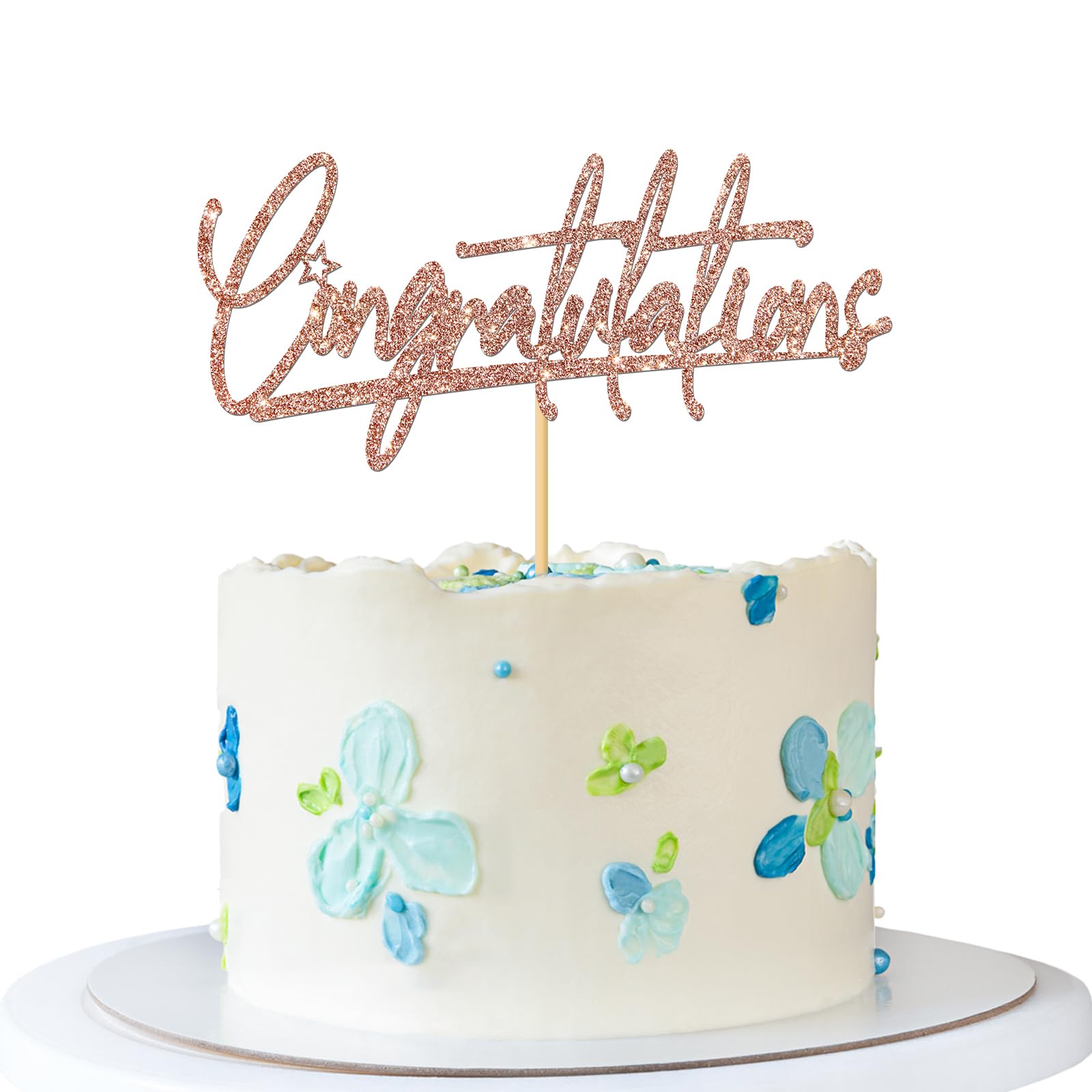 Congratulations Cake Topper - Graduation Cake Supplies - Retirement Wedding Birthday Anniversary Farewell Baby Shower Bridal Shower Party Decorations - Rose Gold Glitter