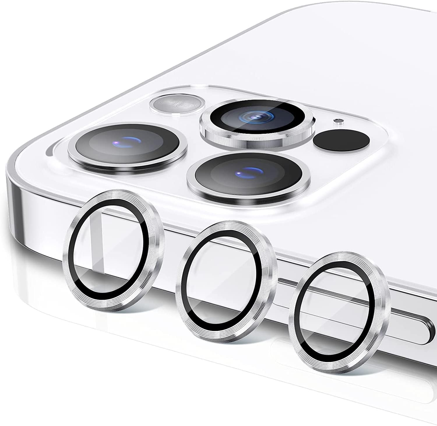 Mobilive Metal Camera Ring Lens Protector with Glass Compatible for Apple iPhone 13 Pro Max (Pack of 3 Pcs) - White