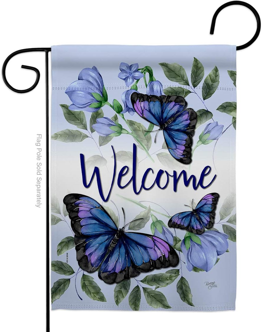 Purple Butterflies Burlap Burlap Garden Flag Set Wall Holder Friends Butterfly Ladybugs Dragonfly Bee Springtime Insect Natural Wildlife Small Gift Yard House Banner Double-Sided Made In USA 13 X 18.5
