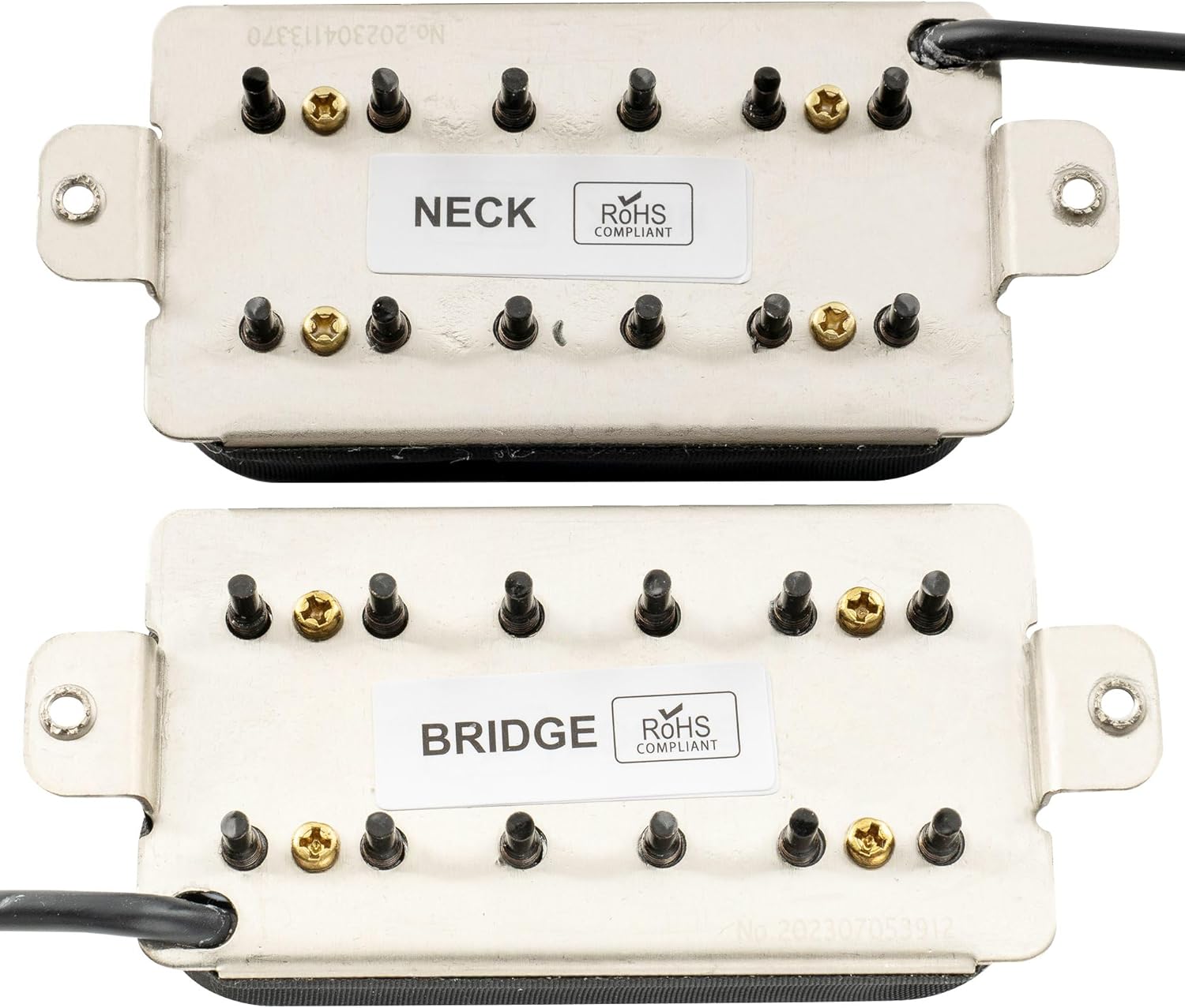 Musiclily Pro HH-HEXA Alnico 5 Uncovered Adjustable Hexagonal Poles Humbucker Neck Bridge Pickups Set 7.8K/16K for Electric Guitar, Black