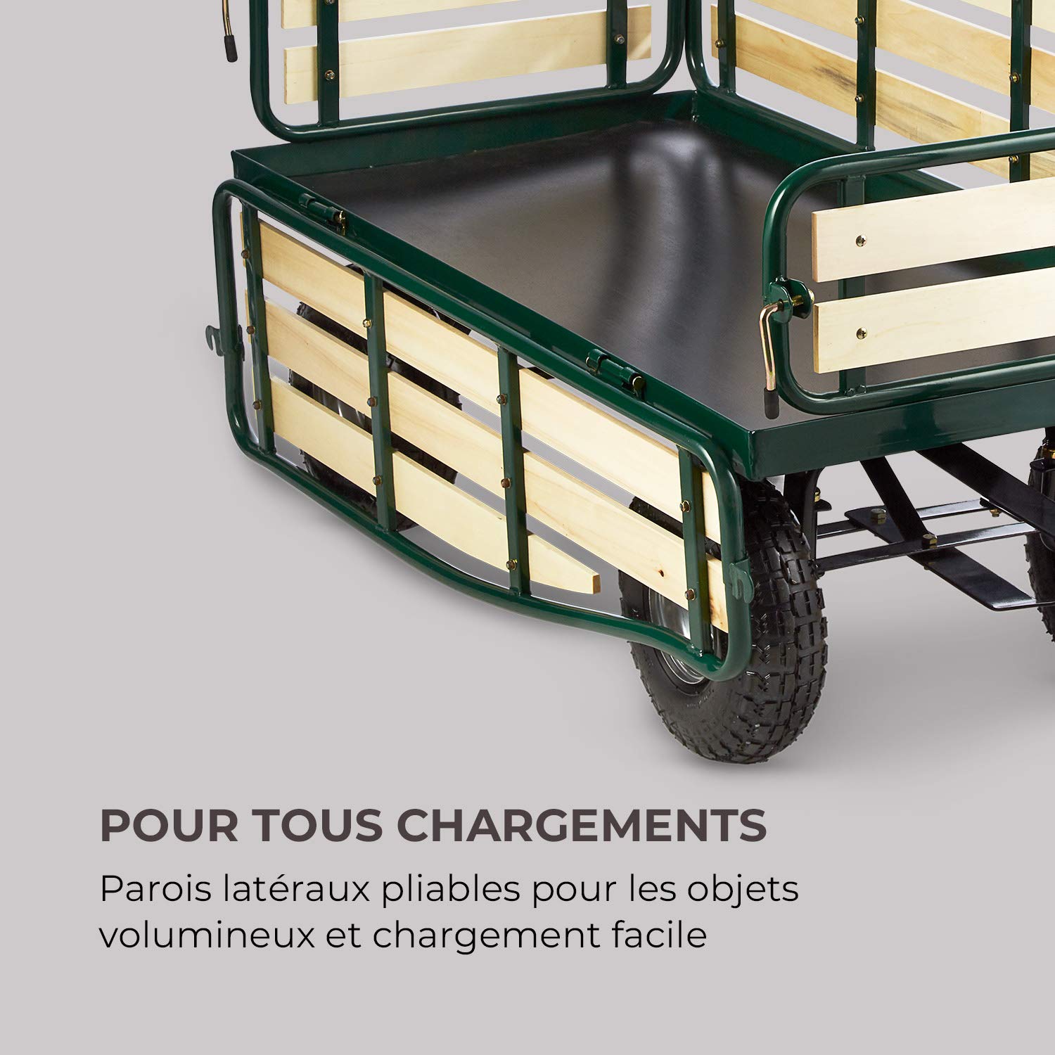 Waldbeck Ventura - Remorque de Transport à Main, Chariot de manutention carriole pour Jardin, travaux (Charge Max de 300 kg, Panneaux latéraux rabattables) Version 2020, Vert foncé