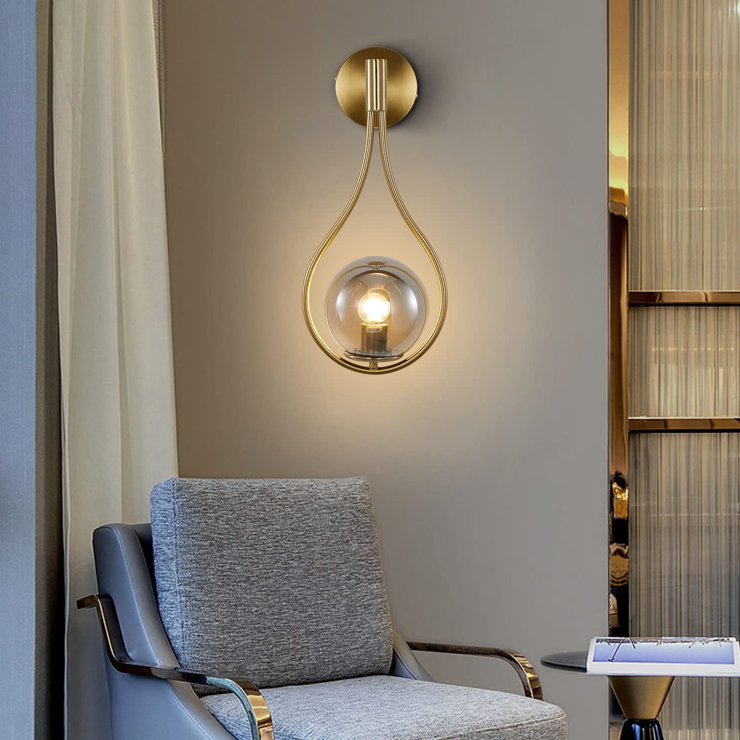 KCO Illuminazione Moderna Parete A Goccia Applique Vintage Oro Applique Da Parete Globo di Vetro Applique Da Parete In Ottone Applique Bagno Vanity Lampade Vetro Fumo Illuminazione Della Parete