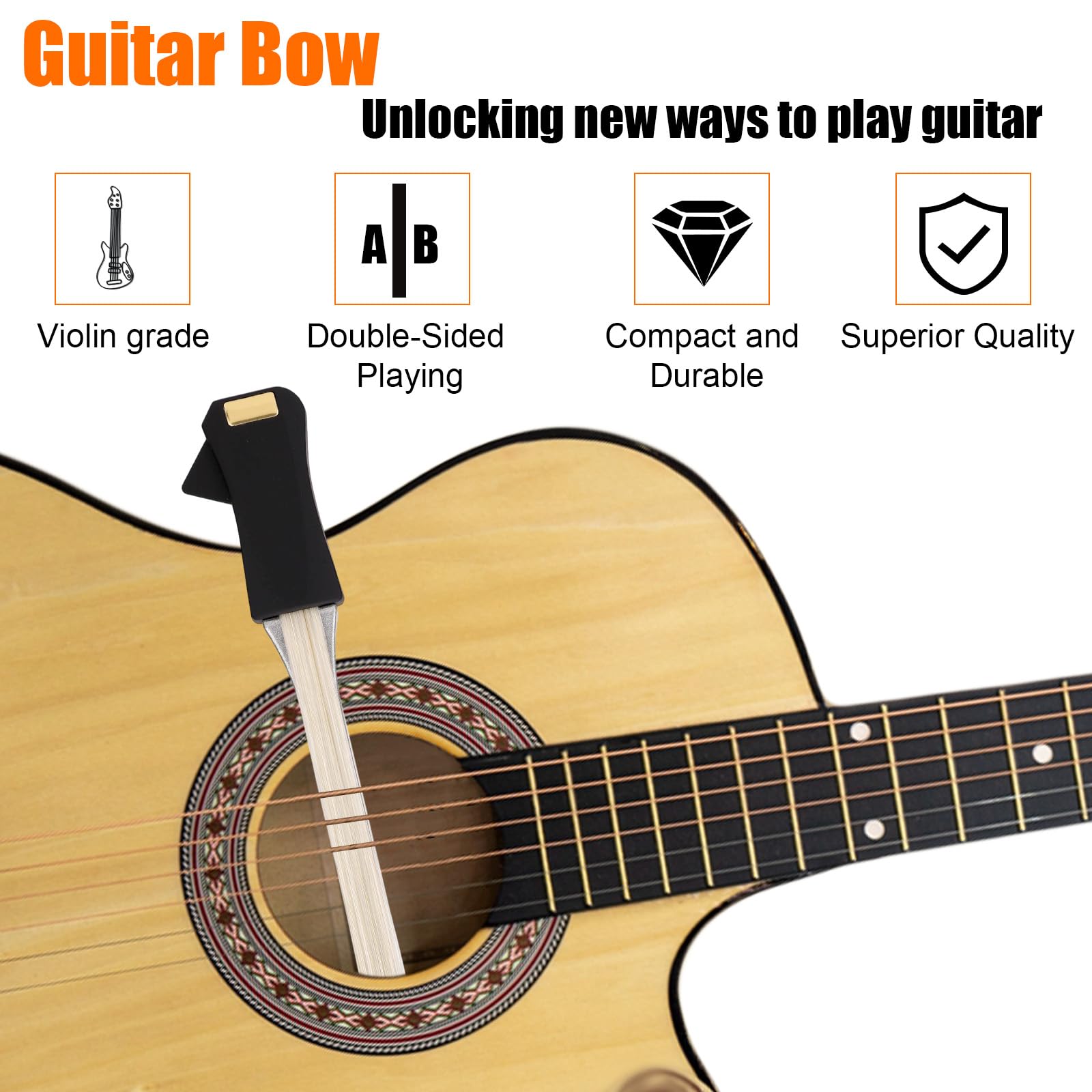 BOXOB Kit Archetto Chitarra 2 in 1, Suonare su Entrambi i Lati Archetto per Chitarra Acustica con Colofonia Carta Vetrata Panno e Borsa Portaoggetti Strumenti Creativi per Strumenti Acustici a Corde