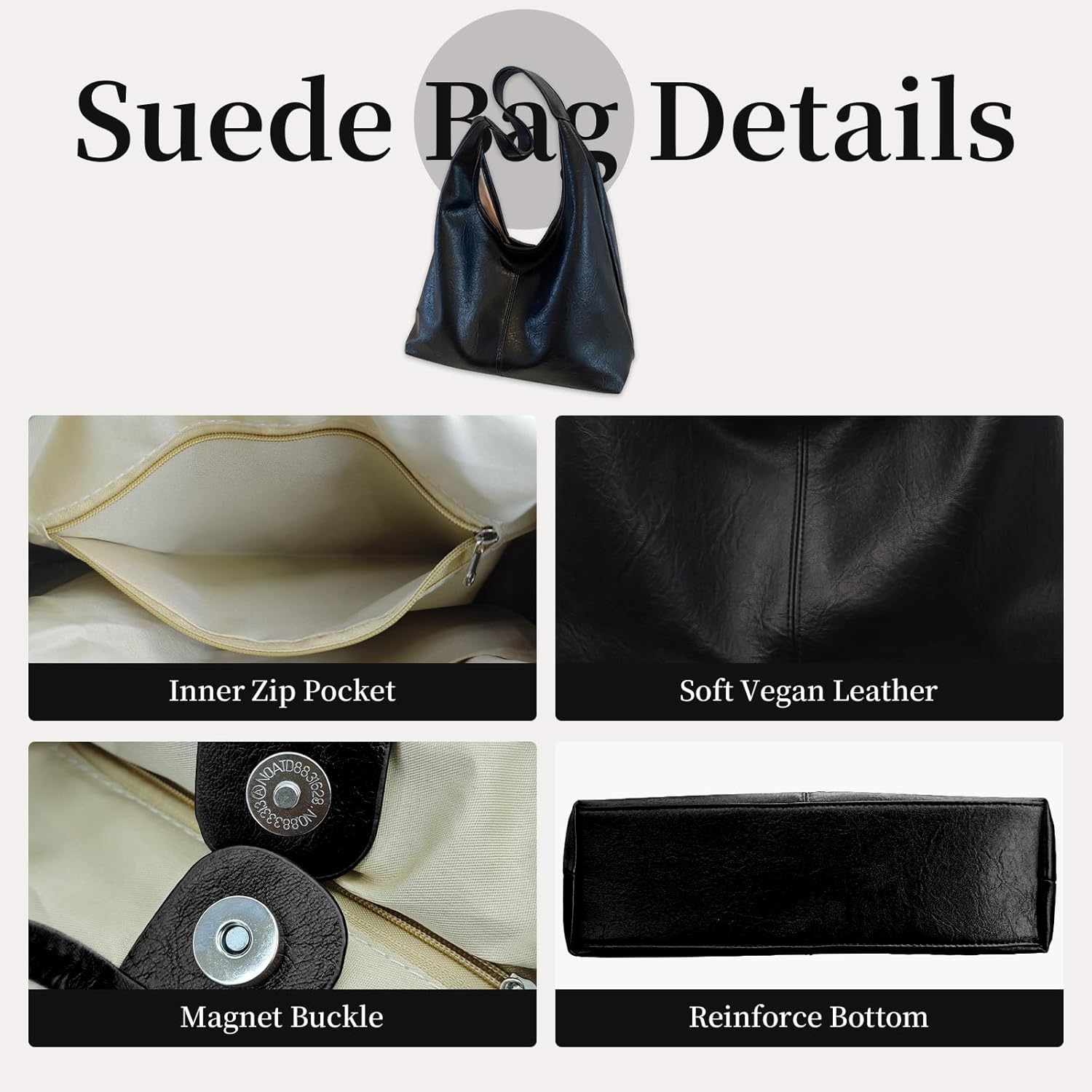 Hobo Bags for Women Slouchy Shoulder Bag Soft Vegan Leather Purse Everyday Handbags Large Work Tote Bag - Image 5