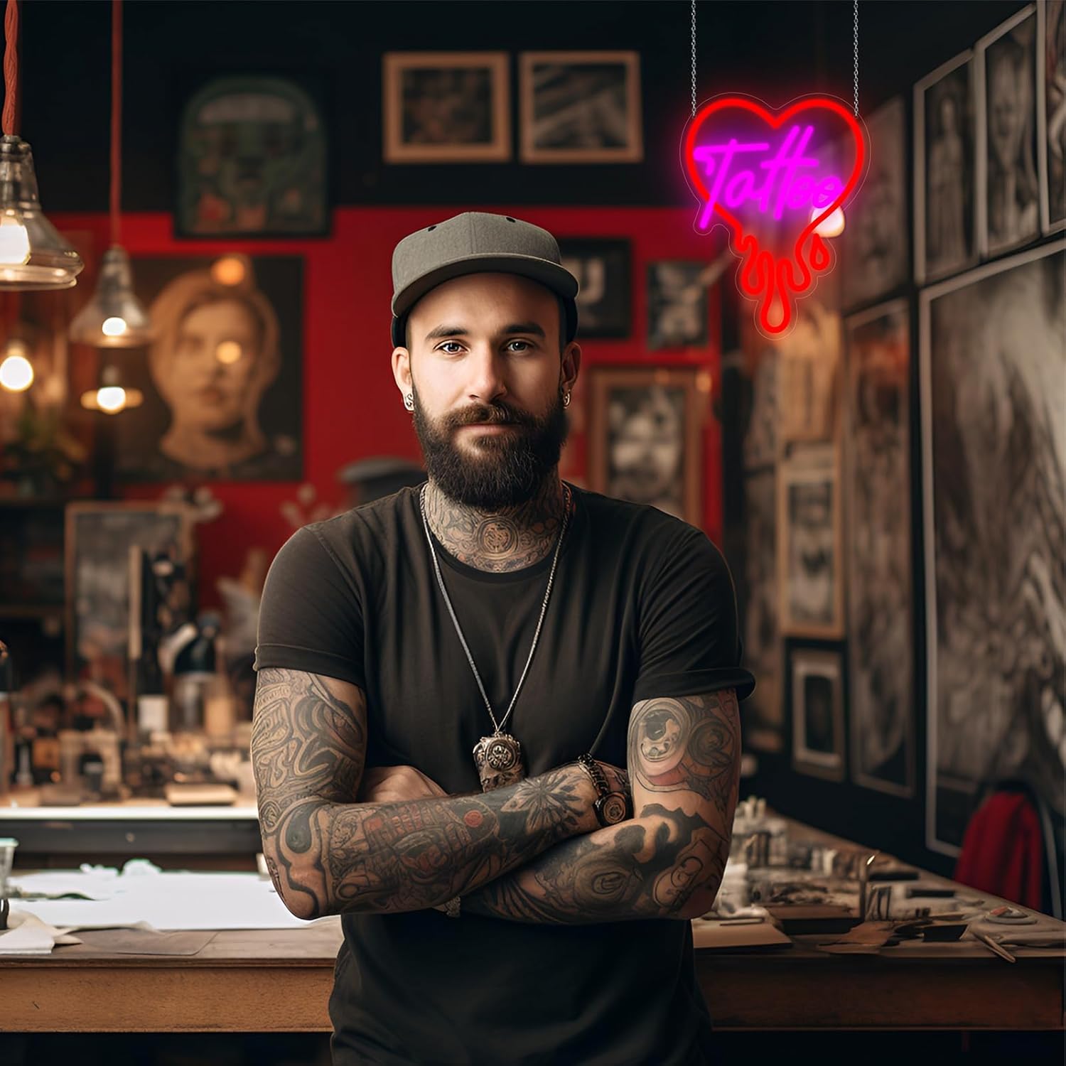 Tattoo Neon Sign For Wall Decor Studio Room Led Lights, Red with Purple Tattoo Decor Neon Signs for Wall Decor Usb Light Up Signs for Tattoo Studio Salon Business Tattoo Accessories Wall - Image 6