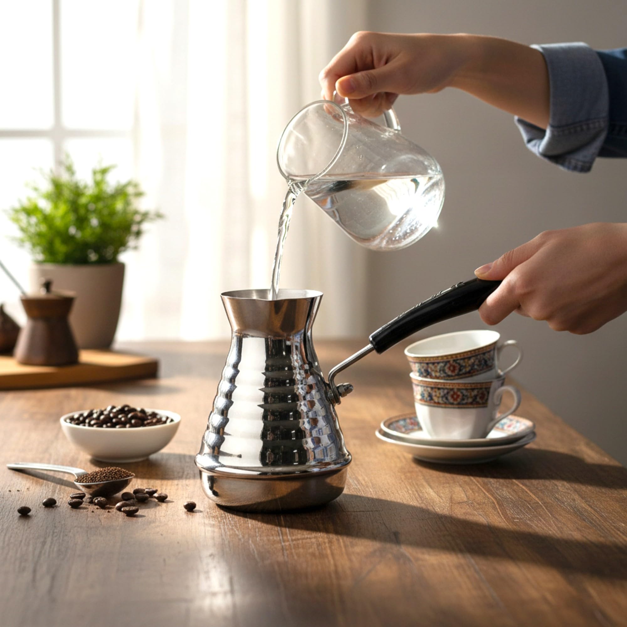 GMMH Turecki zaparzacz do kawy, dzbanek do mokki (850 ml), zaparzacz do espresso Cezve Dzhesva, kawa mokka Briki dzbanek do kawy ze stali nierdzewnej o grubości 1 mm