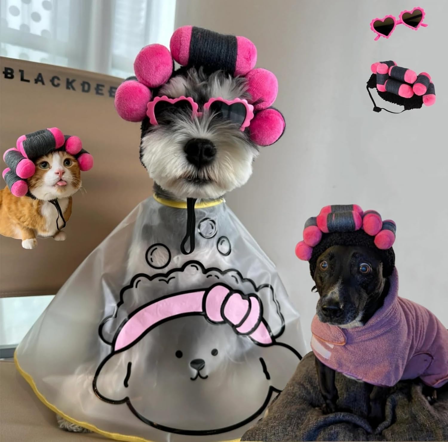 Funny Dog Curler Wig Costume & Glasses, Adjustable, Soft & Warm Pet Wig for Small Medium & Large Dogs & Cats
