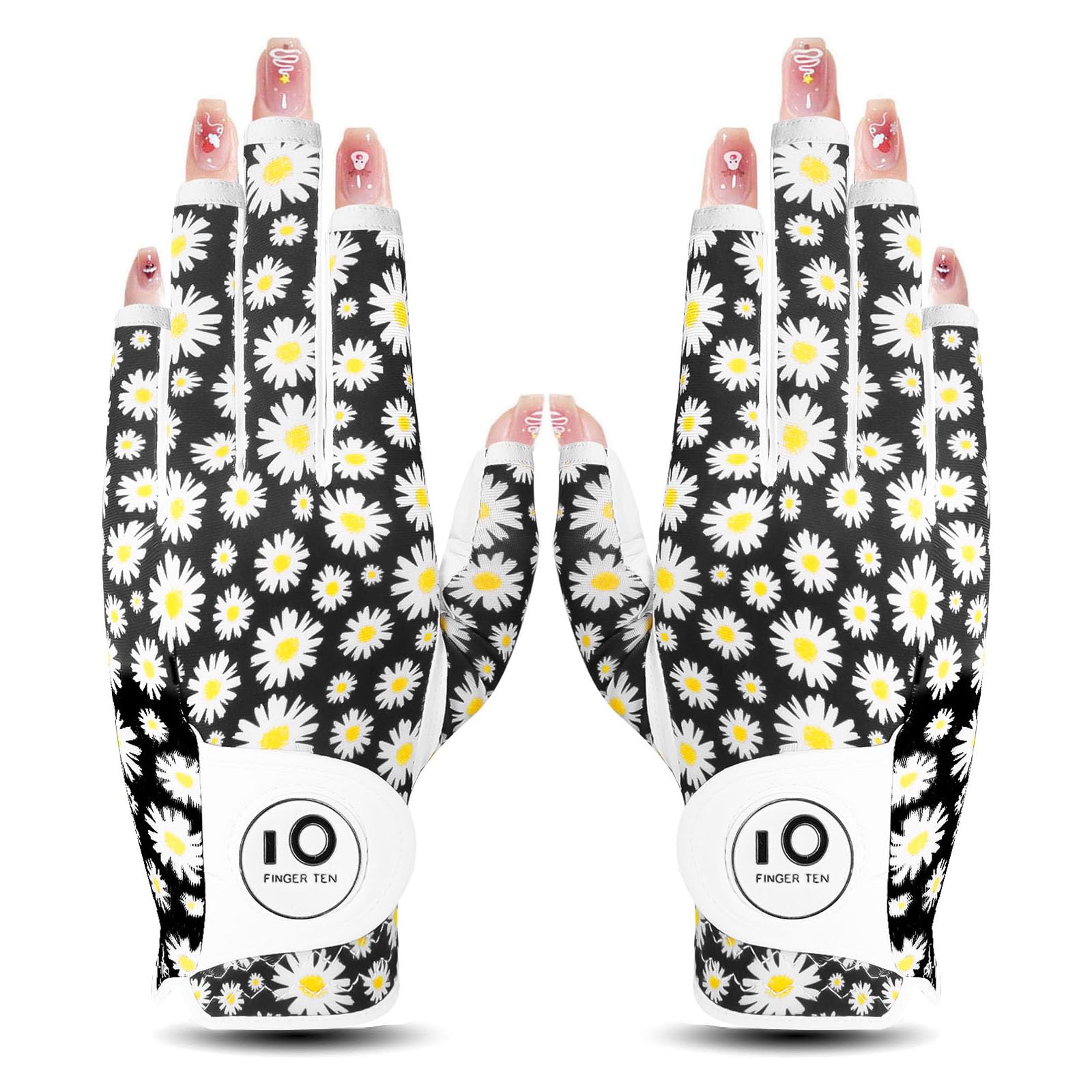 FINGER TEN Golf Gloves Ladies Pair for Left and Right Hand Leather,Golf Gloves for Women Weathersof Comfortable (Yellow, Large) — image 1