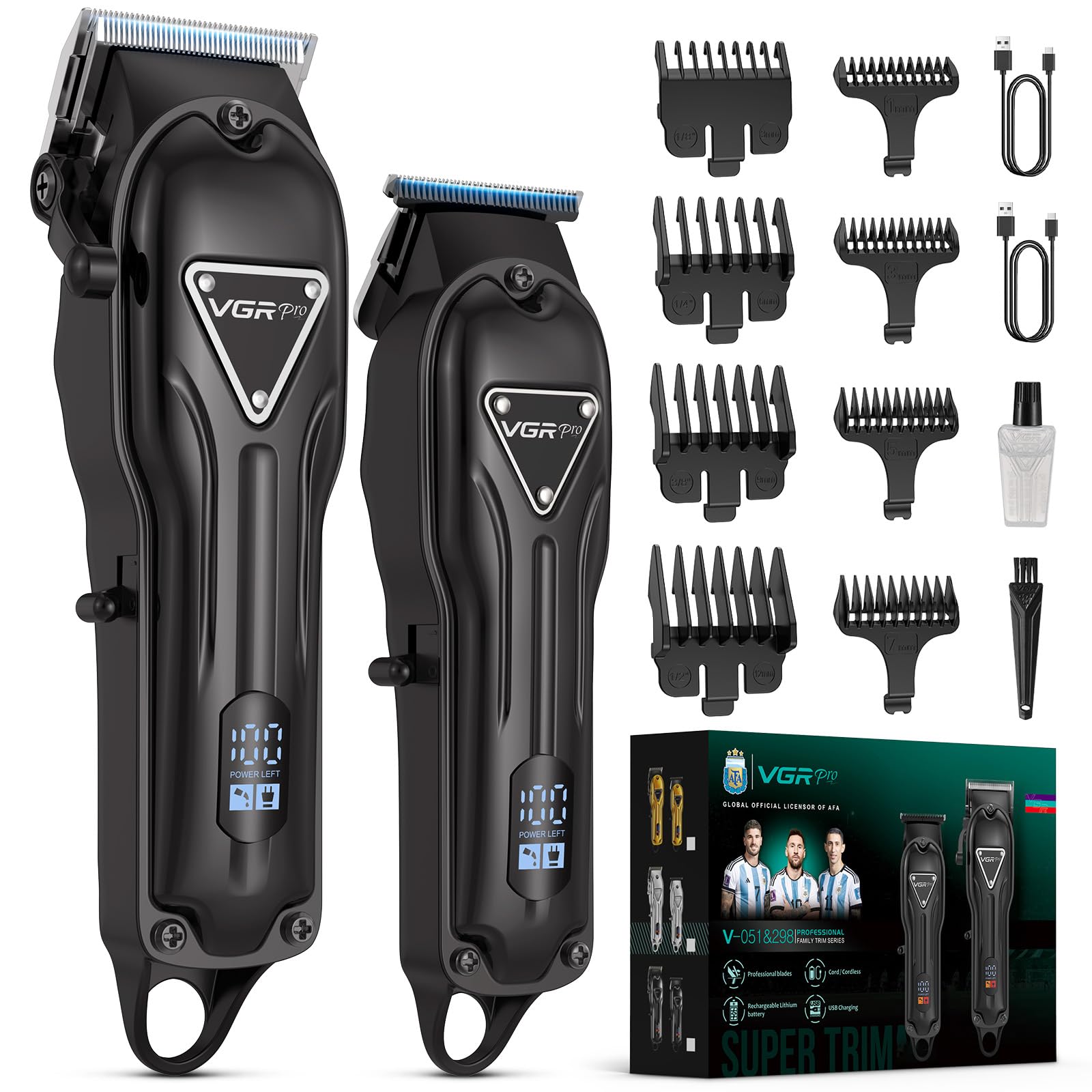 VGRPRO Tagliacapelli Uomo,Kit senza Fili con Tagliacapelli e Trimmer capelli,Batteria a Lunga Durata, Macchinetta per capelli Elettrica per Uso Familiare Barbiere (Nero)