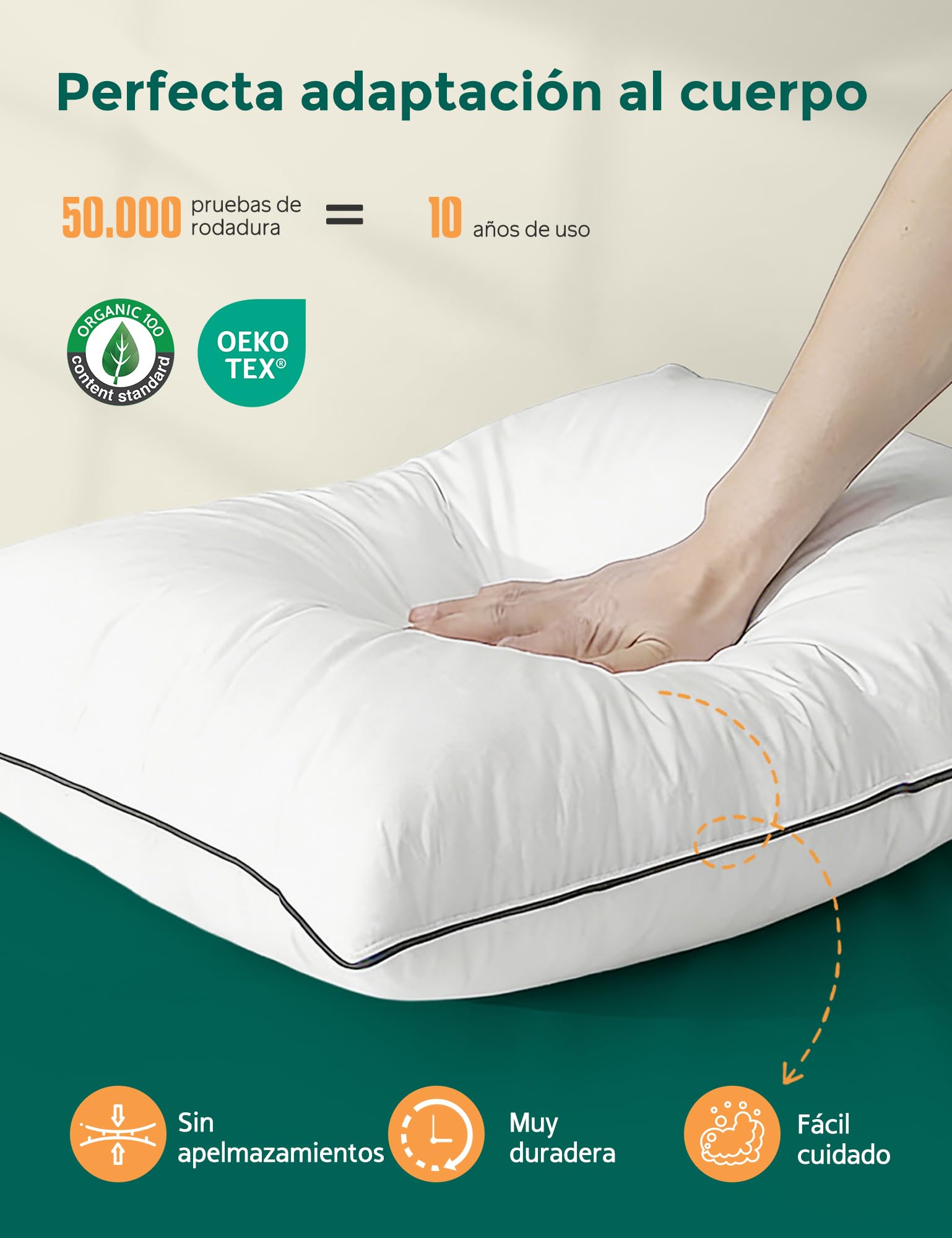 APSMILE Almohada de Pluma 50x75, Almohada de Lujo para Dormir de Pluma de Ganso, 100% algodón orgánico Funda, Almohada de Cama Envuelta en poliéster de la colección hotelera (Blanca, 2 Piezas)