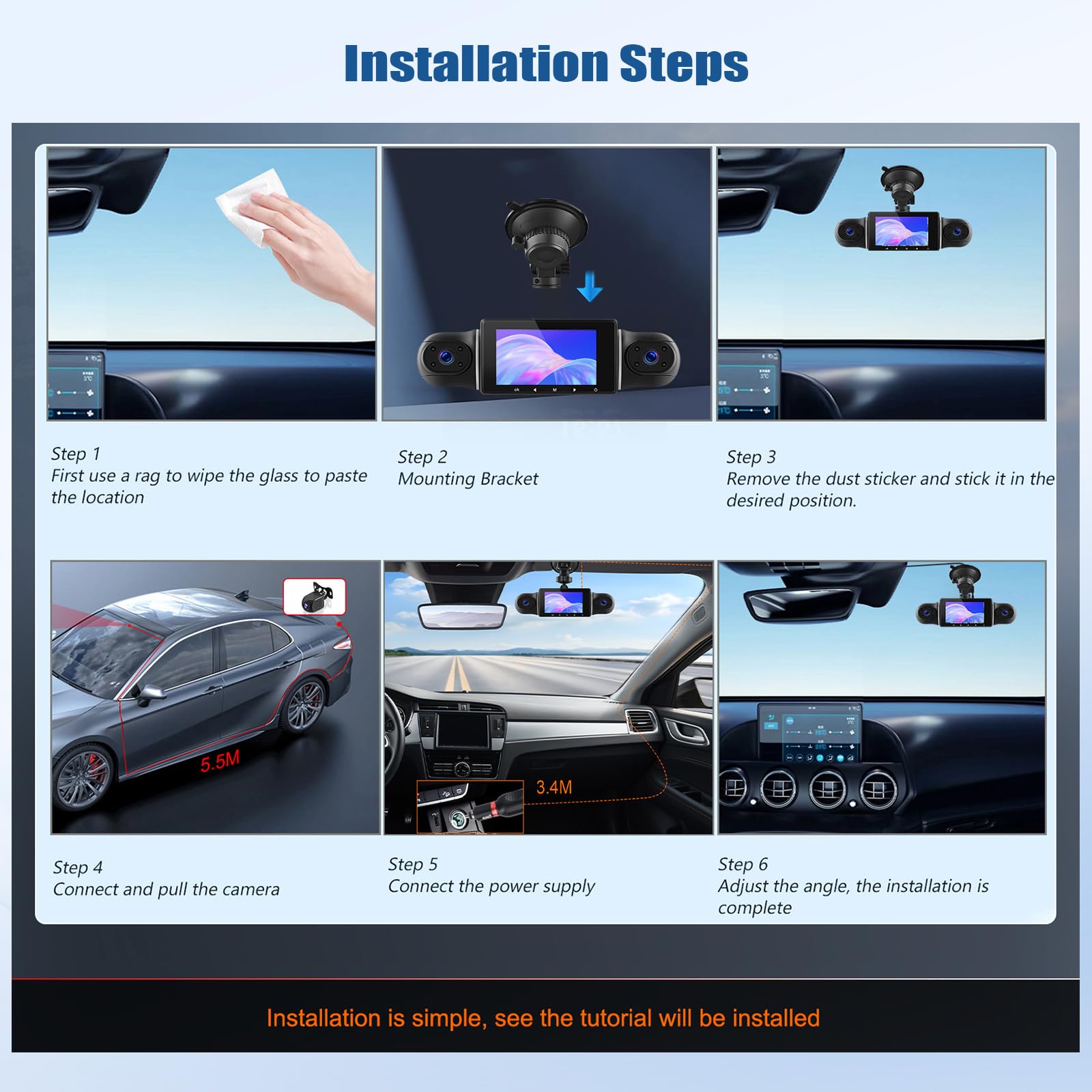 Kamera samochodowa CAMECHO z przodu i z tyłu z 4 kamerami szerokokątnymi FHD 1080P, 3-calowy ekran IPS Kamera samochodowa 360 ° z WIFI APP Night Vision G-Sensor 24H Nagrywanie + linia cofania