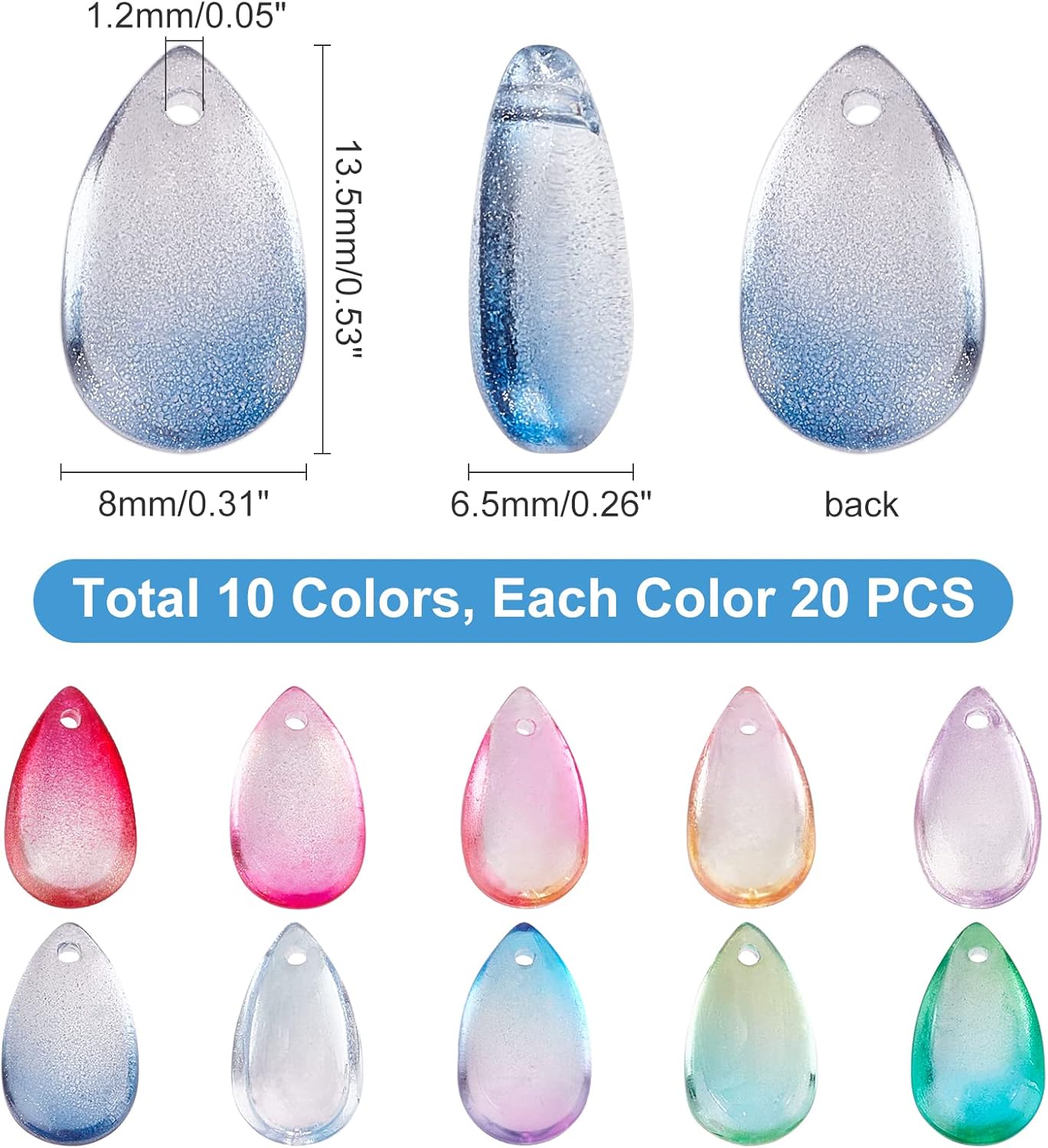 PH PandaHall Teardrop Crystal Beads, 200pcs 10 Color Water Drop Crystal Glass Beads Transparent Loose Beads Colorful Charms Pendants for DIY Crafts Earring Jewelry Making Costume Embellishments - Image 4