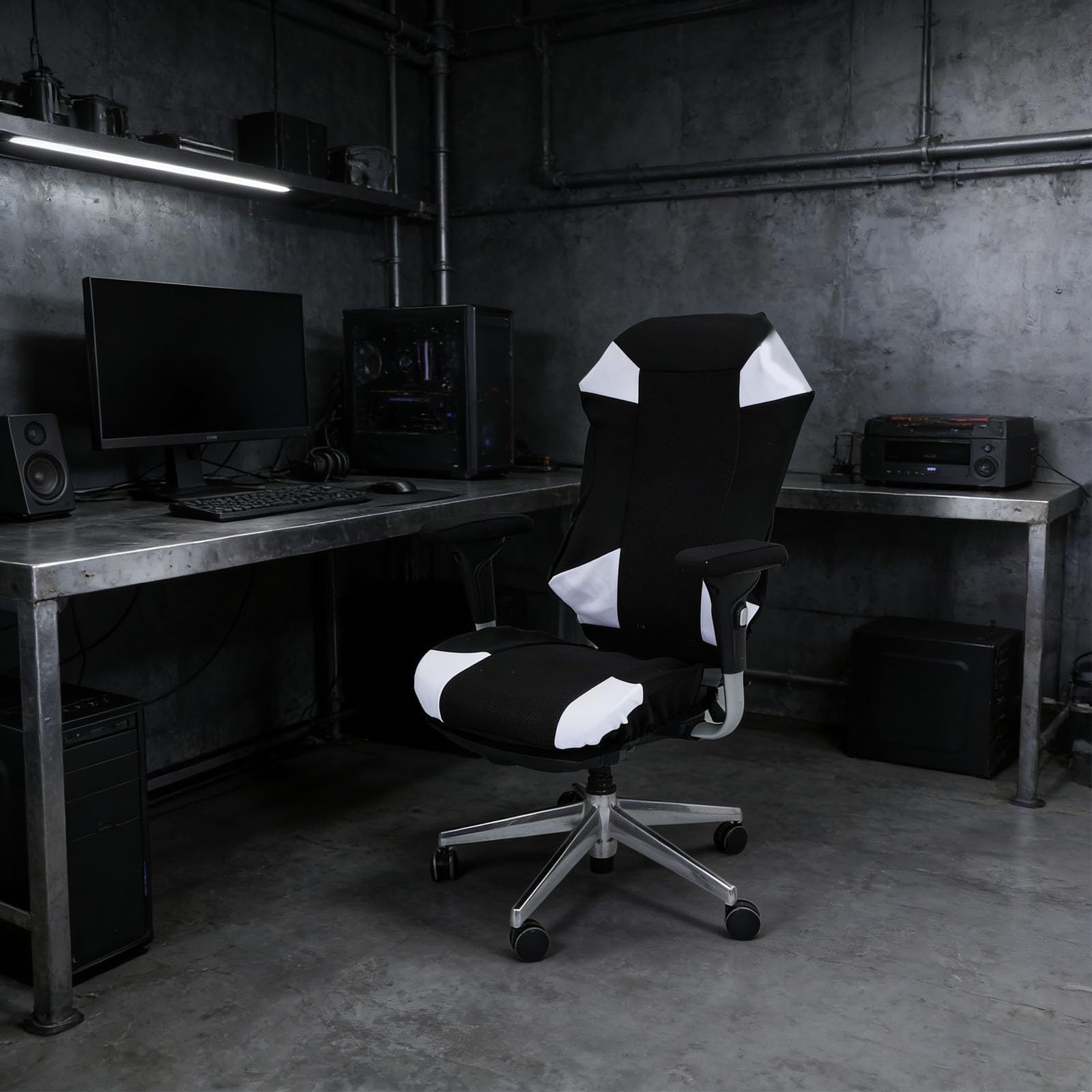 Toyvian Housse de Chaise Gaming en Tissu Mesh Élastique Accoudoirs, Couverture Lavable et Amovible pour Fauteuil Gamer et Chaise de Bureau, pour Usage Bureau