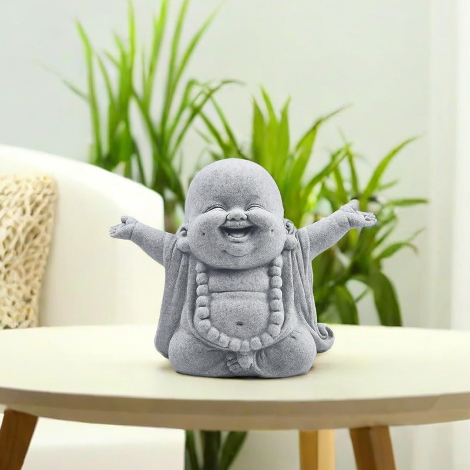 Dikke lachende Boeddha tuin ornament zandsteen effect buiten binnen standbeeld decor, thuis Boeddha Decor vet Boeddha standbeeld, lachen Boeddha standbeeld auto dashboard desktop (B