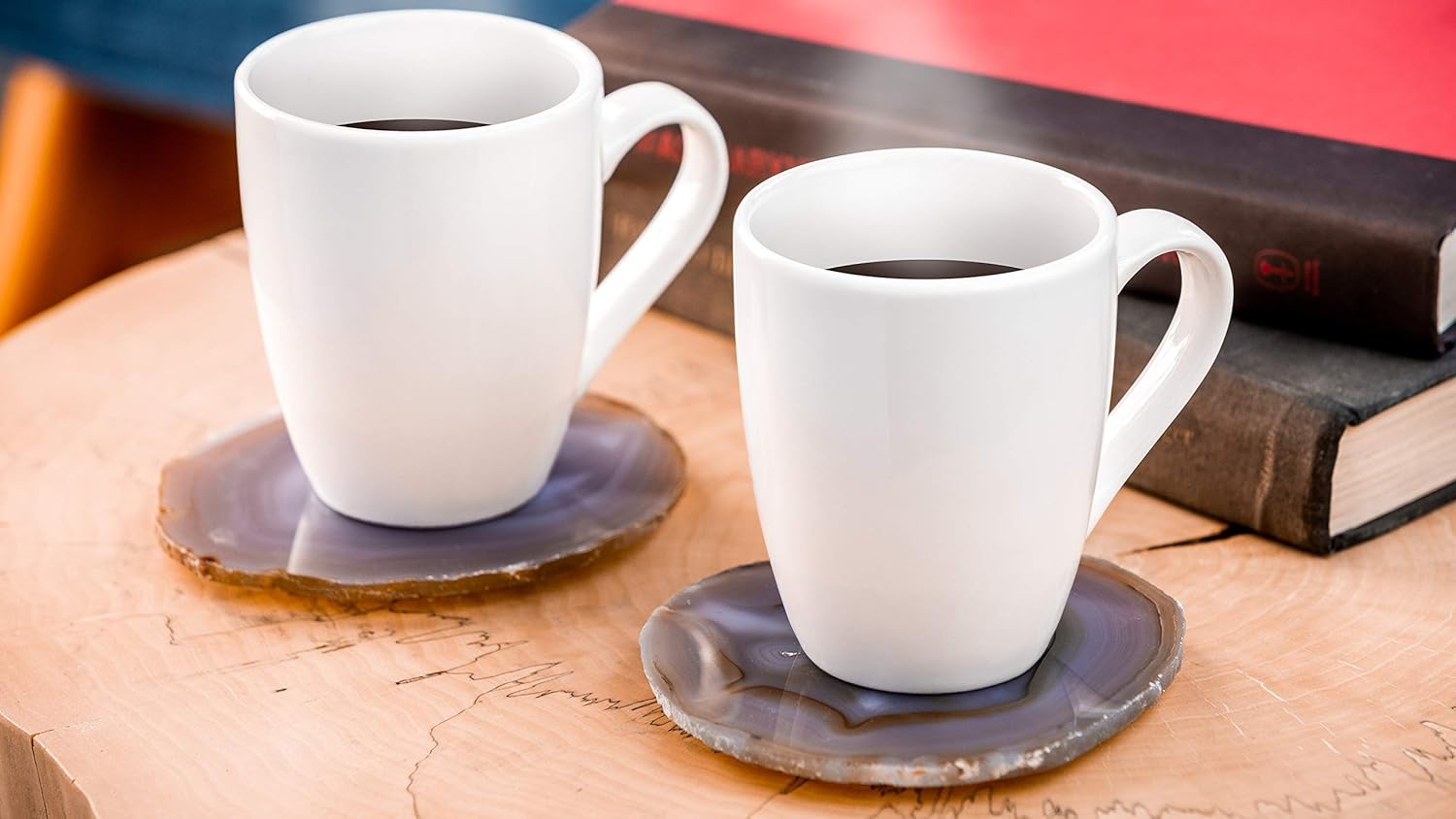 Exсluѕіvе Dіѕсоunt 50% Prісе Large Silver Grey Agate Coasters Set of 4 Sliced Thick with Felt Bumper (4.25-5) | Authentic Handmade Brazilian Coasters Packaged in The USA