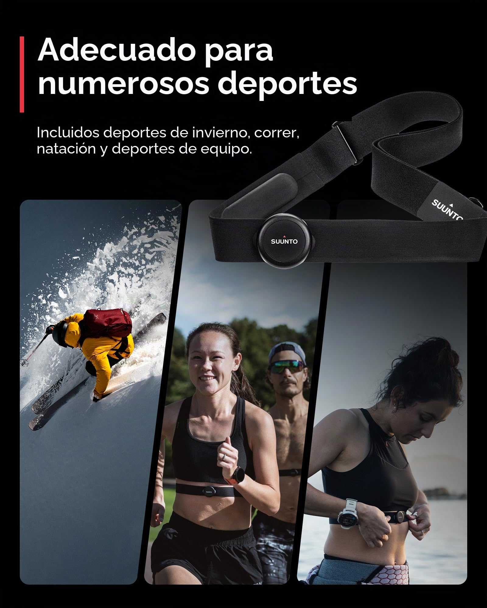 SUUNTO Cinturón Inteligente de frecuencia cardíaca: Seguimiento Superior de la frecuencia cardíaca, Ajuste cómodo, Negro