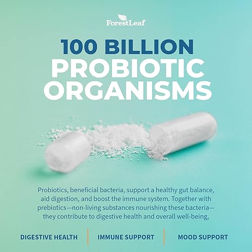 Miniatura 5 de ForestLeaf Probióticos clínicamente estudiados 100 mil millones de UFC, 26 cepas con mezcla prebiótica orgánica y enzimas digestivas - Prebiótico