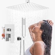 EMBATHER Ceiling Shower System,12 Inch Mixer Luxury Shower Faucet Complete Combo Shower Set, Anti-Scald Protection-Square Rain Shower Faucet Head,Handheld, Shower Faucet, Brass Valve and Trim