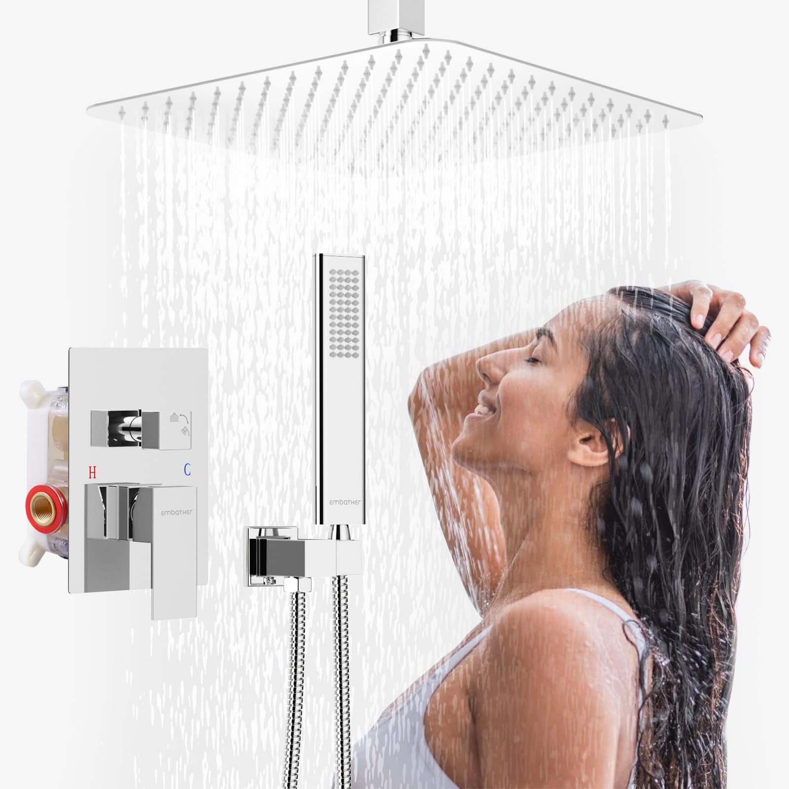Photo 1 of EMBATHER Rain Shower System, Brushed Nickel Shower Faucets Sets Complete with 10 Inch Rain Shower Head and Handheld (With Shower Valve)