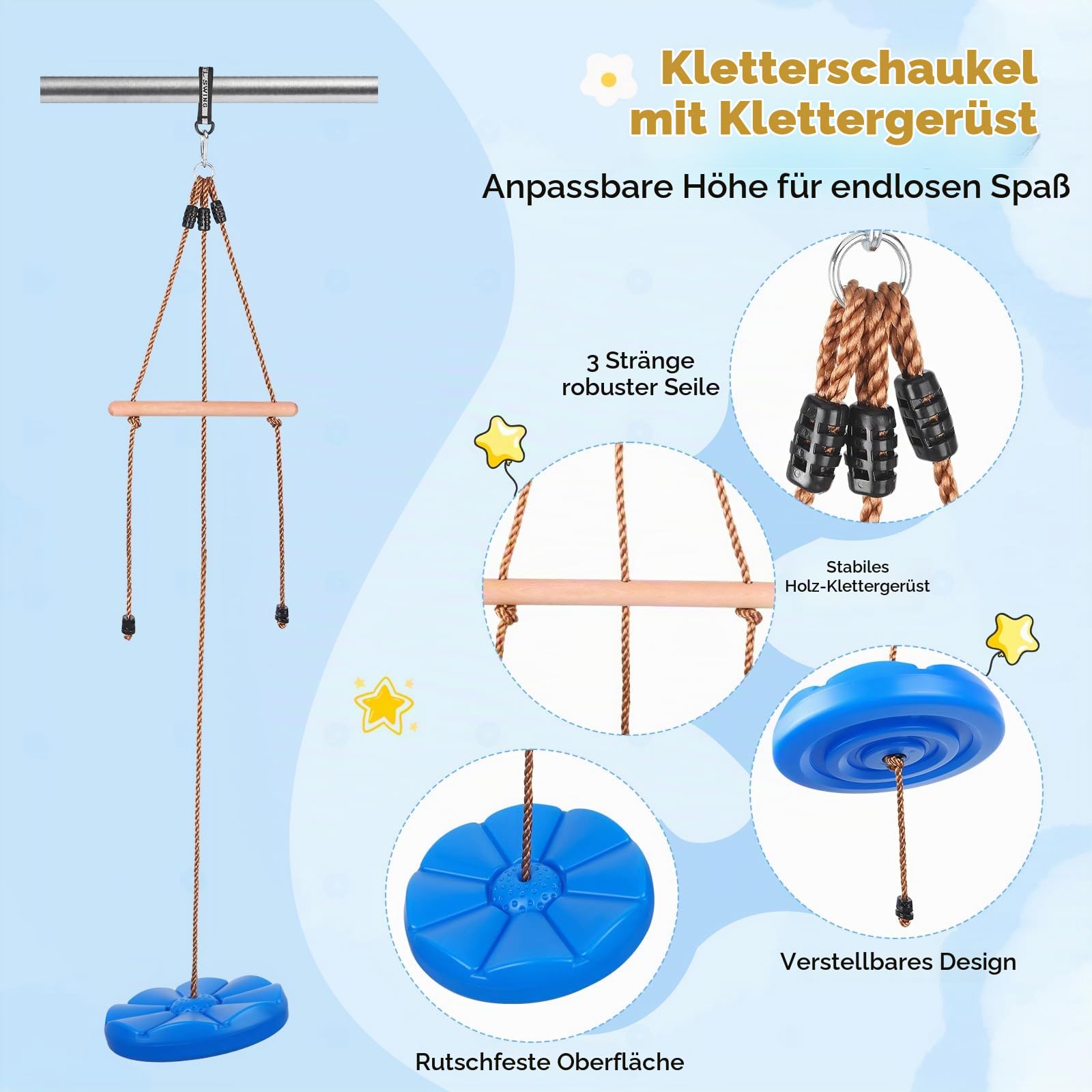 47.24" Nestschaukel Outdoor, Höhenverstellbar, Abnehmbares Kissen, 900D Oxford-Gewebe, Robuste Seile mit Tragfähigkeit bis 300 kg (661 lbs), Tellerschaukel für Outdoor & Indoor