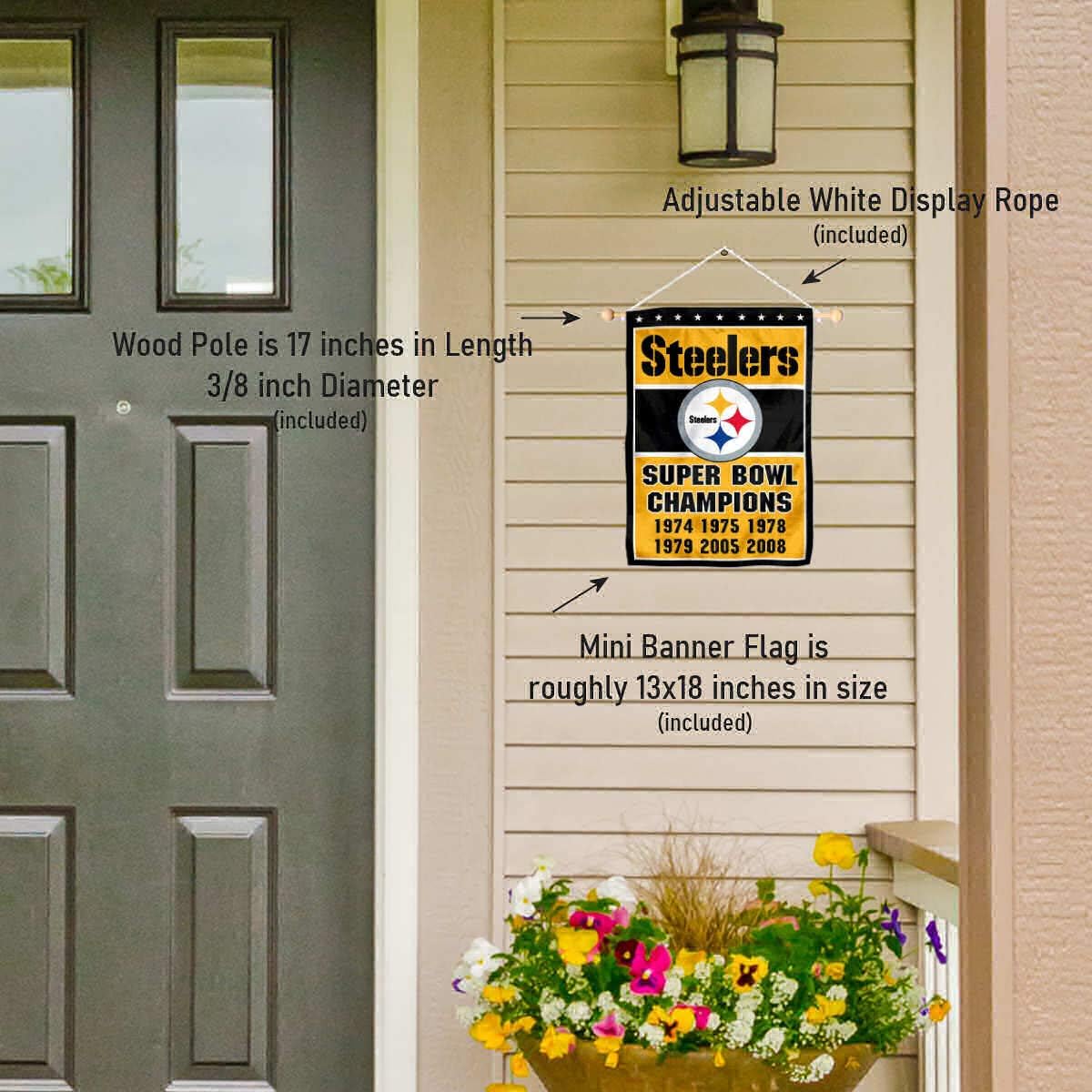 Pittsburgh Steelers 6 Time Champions Banner Window Wall Hanging Flag with Suction Cup - Image 4