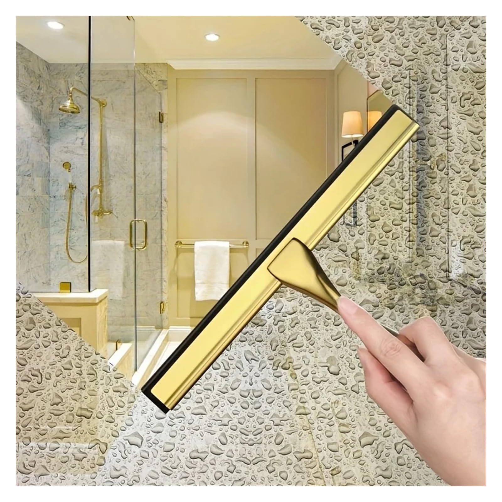Limpiaparabrisas de Ducha Limpiador de Ducha Acero Inoxidable con Cepillo Silicona for baño, Puerta, Espejo, Cristal Coche, Gancho raspador