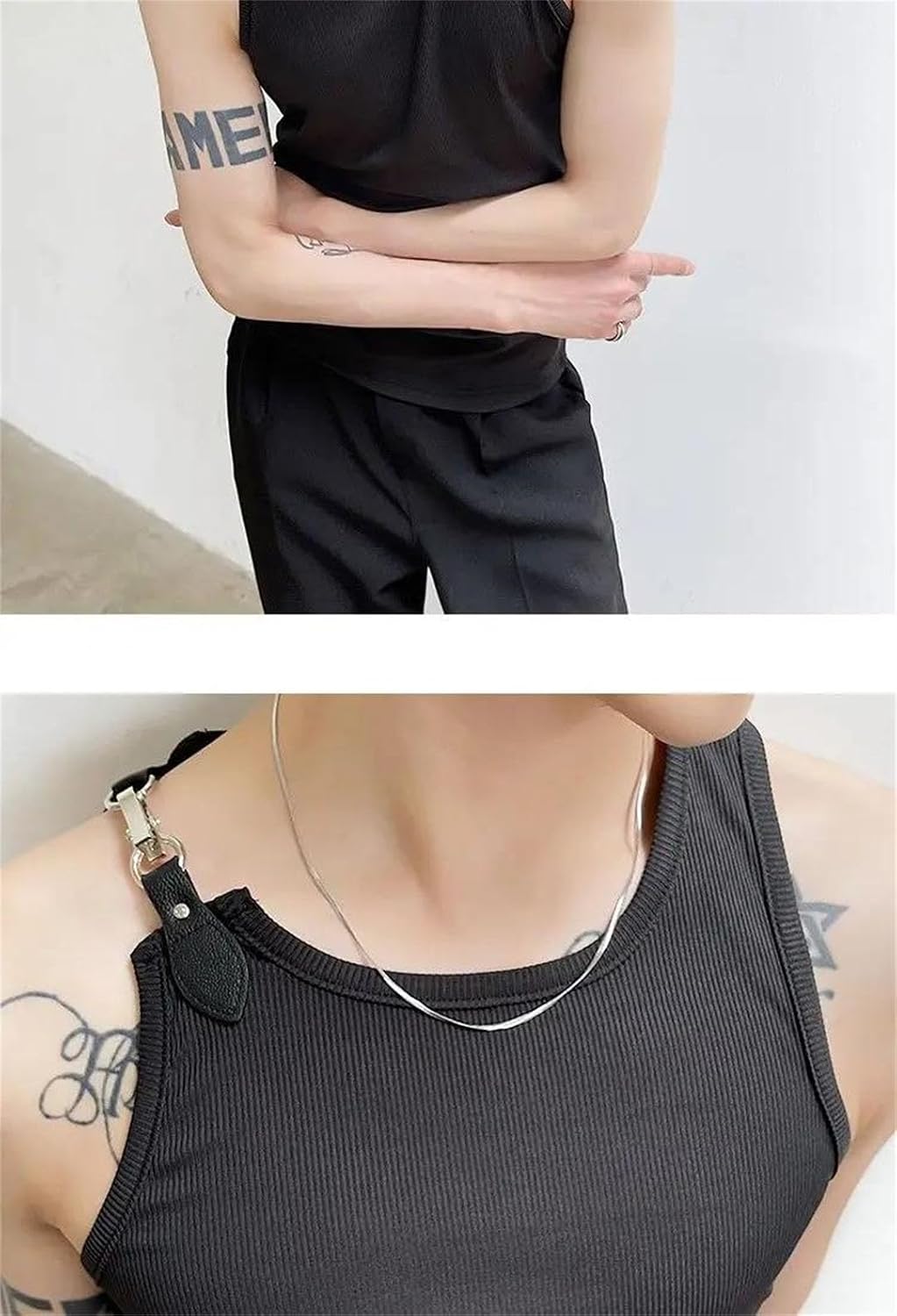 Men Tank Tops Leather Patch Sleeveless Casual Slim Fit Summer Vest