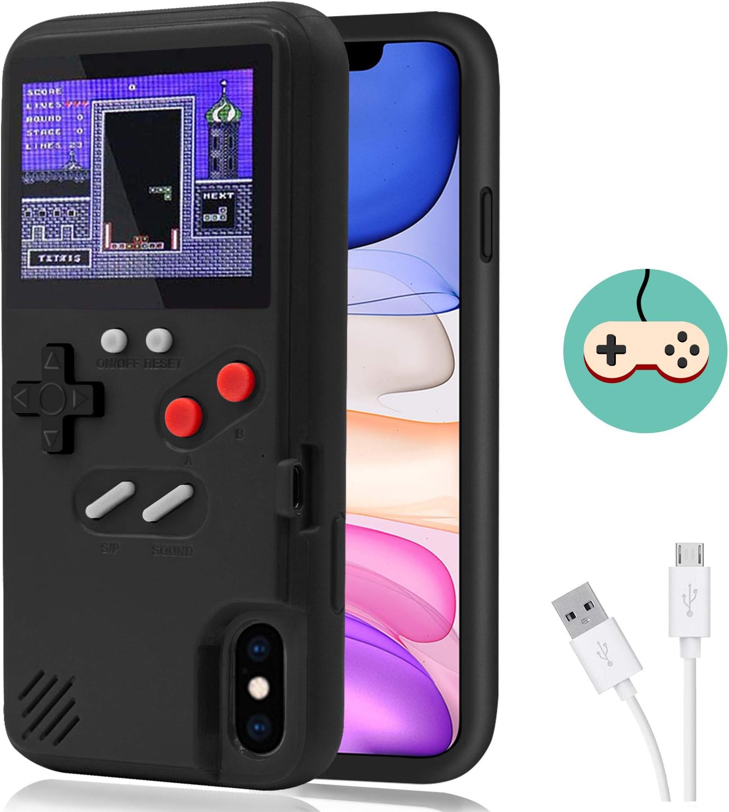 DIKKARGame Case for iPhone, Retro Protective Case with Own Power Supply, 36 Small Games, Colour Display, Video Game Case for iPhone 13/12/11/Pro/MAX/Mini/Xs/MAX/XR/6s/7/8/Plus