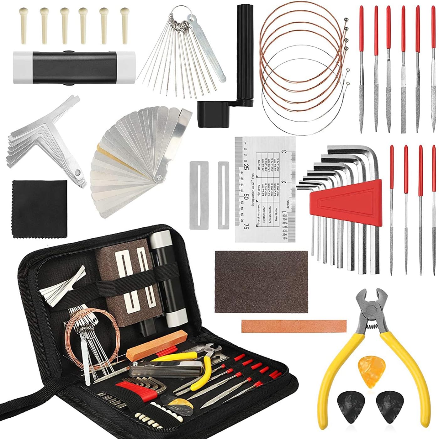 RuiJOTWAT 54 Pieces Guitar Repairing Maintenance Tool Kit, Guitar Repair Tools Setup Kit with Carrying Case