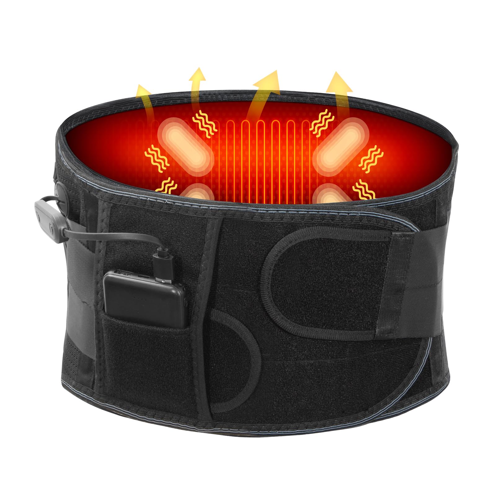 6xigouma Cordless Heating Pad Back Massager Brace, Rechargeable Heated Back Brace and Massage Belt for Lower Back Pain Relief(M)