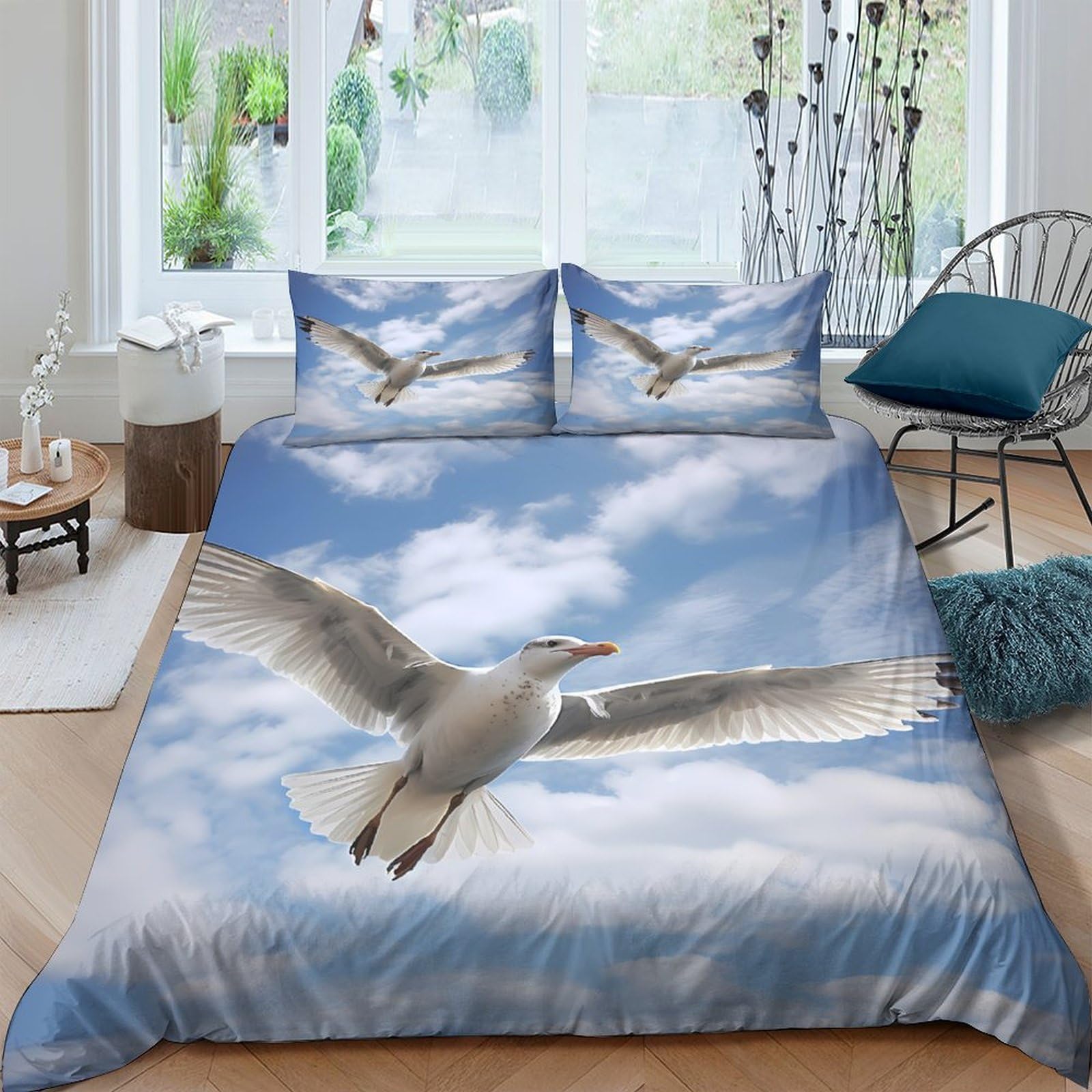 Ctjqhvkz Style-10 3D Printed Seagull Sky Fitted Sheet Microfiber Soft Breathable Cloud Mattress Cover Bedroom Decor Washable Single（135X200cm）