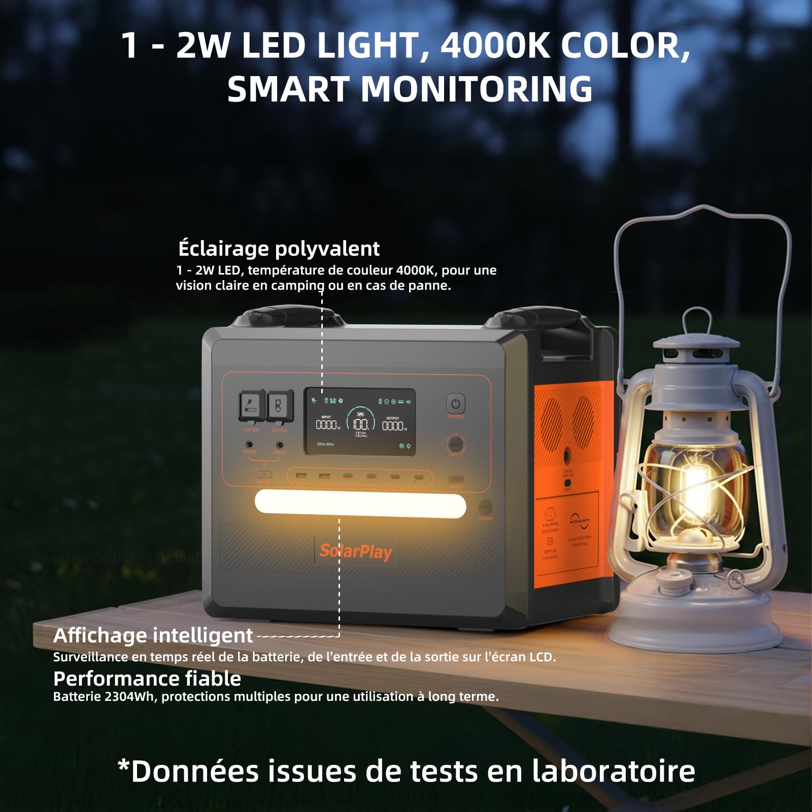 SOLARPLAY Q2402M Generateur Electrique Portable, 2300Wh LiFePO4 station electrique portable 2500W(5000W Pic) 12 Ports,groupe electrogene solaire pour la maison,le camping,le RV,la pêche,Urgence,