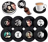 Juego de 8 posavasos de vinilo de Elvis Presley con abridor magnético de botellas, bonitos regalos musicales, regalos de bar, regalos para hombres y mujeres, fantásticos regalos para