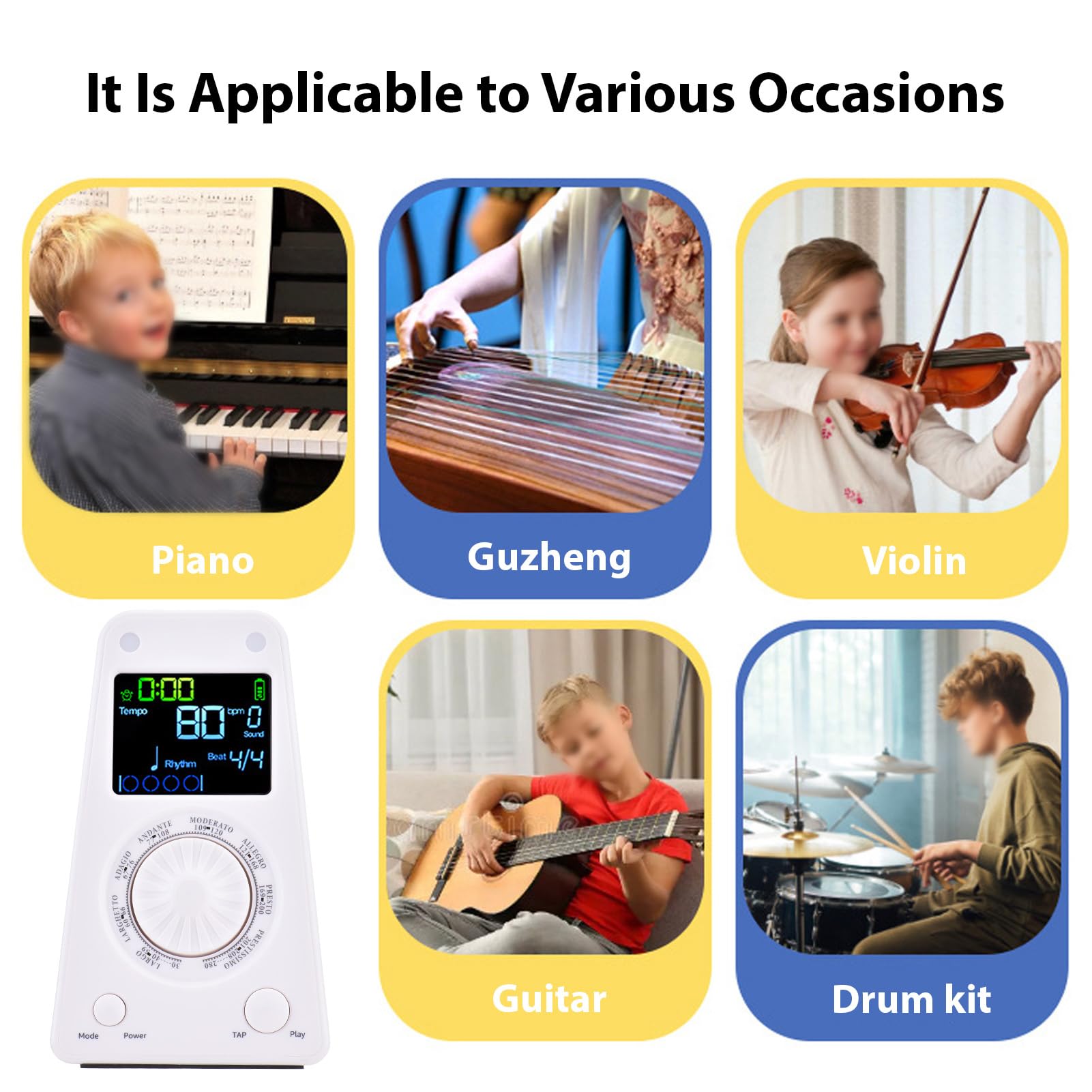 Dilwe Metrónomo Electrónico, Sintonizador de Metrónomo Digital Recargable para la Guitarra de Piano Drum Guzheng (WHITE)
